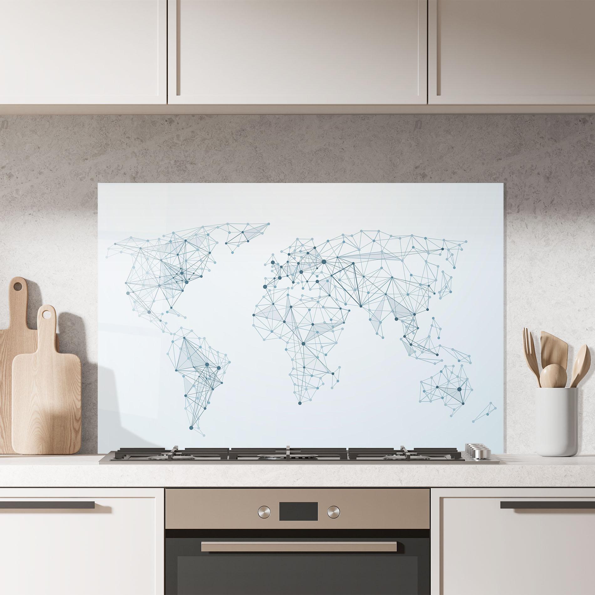 Küchenrückwand Glas Blue Line Map mockup 7