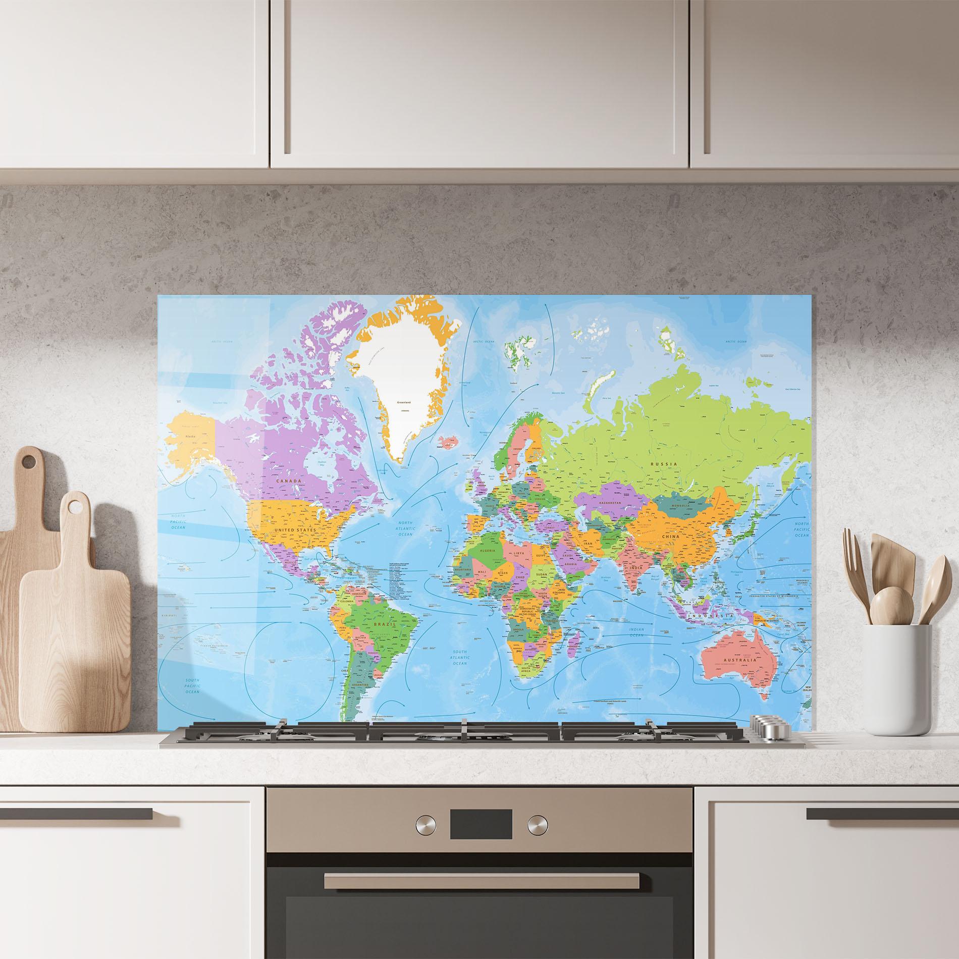 Küchenrückwand Glas Color World Map mockup 7