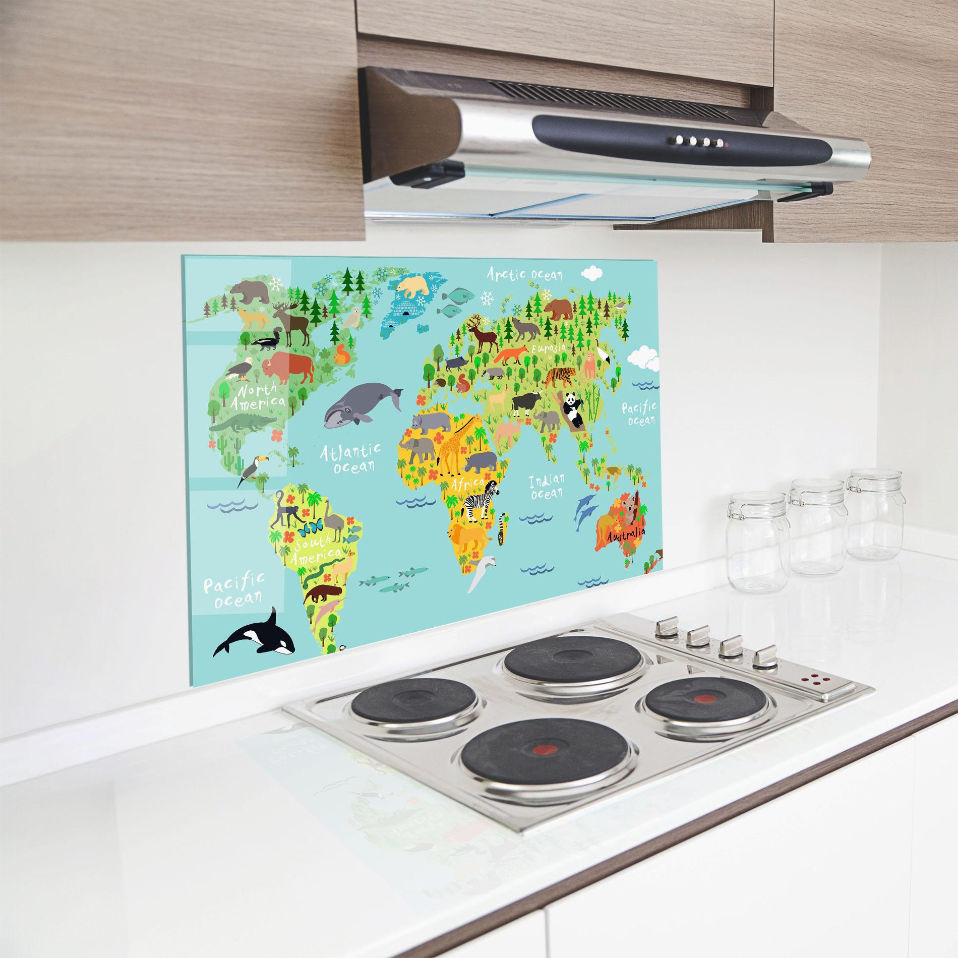 Küchenrückwand Glas Animal World Map mockup 8