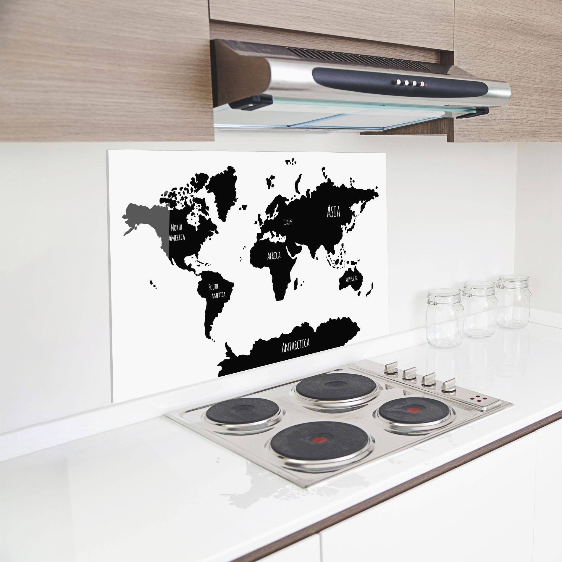 Küchenrückwand Glas Black Map World mockup 8