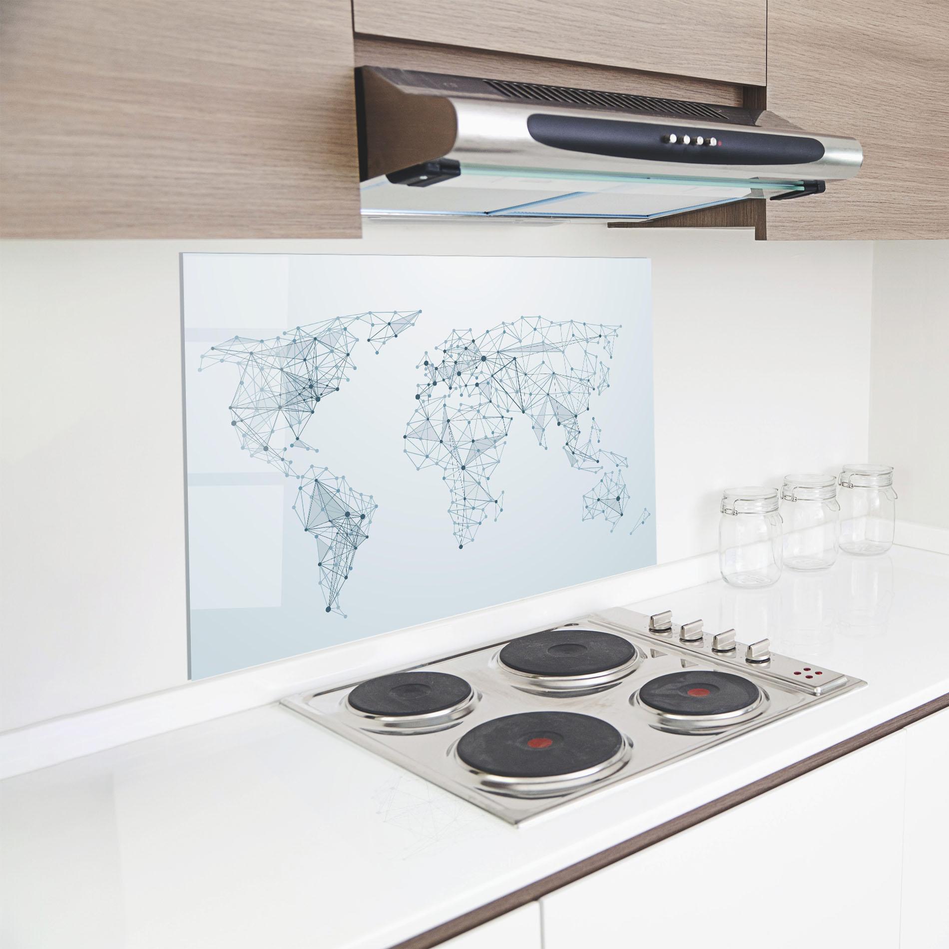 Küchenrückwand Glas Blue Line Map mockup 8