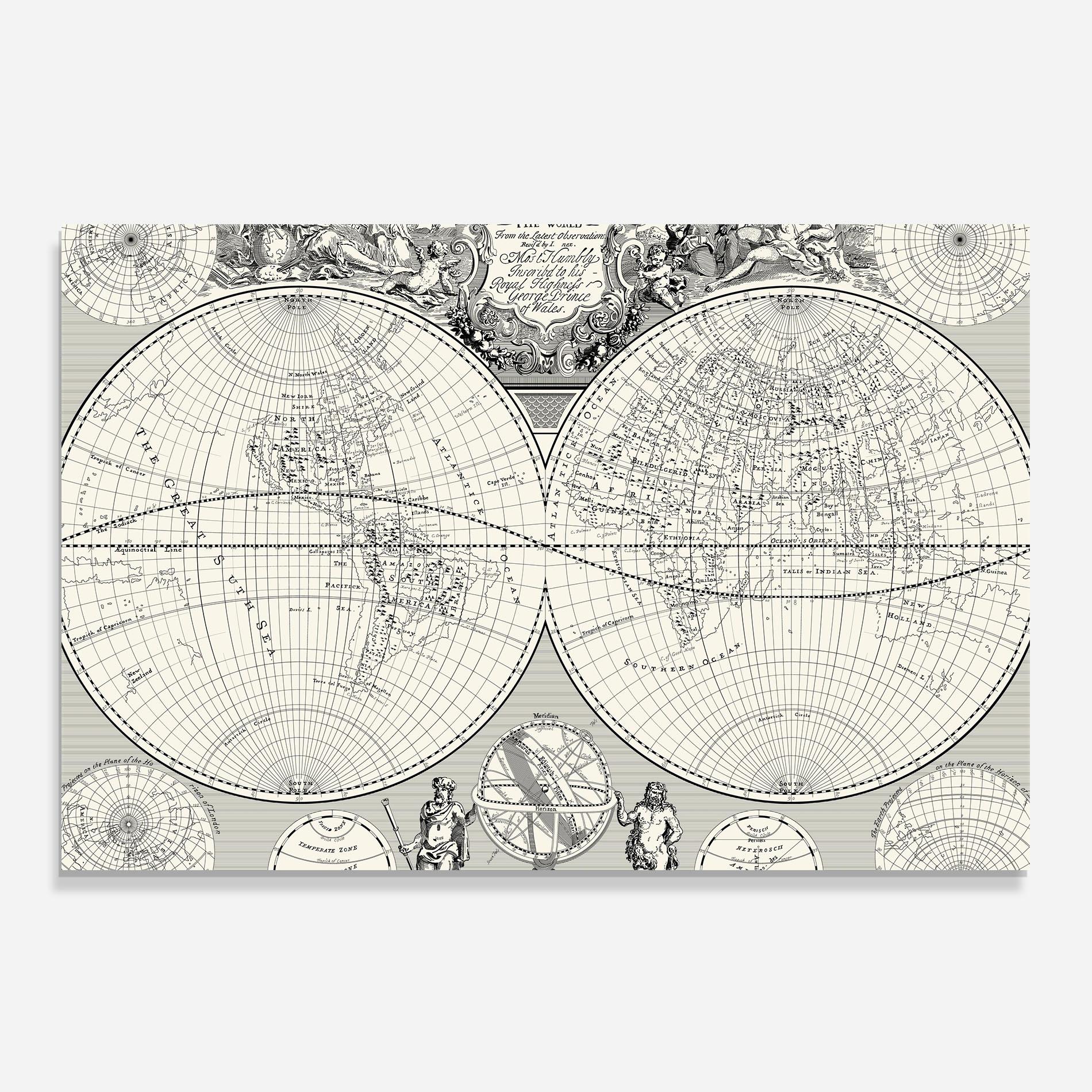 Küchenrückwand Glas Black White Map mockup 0