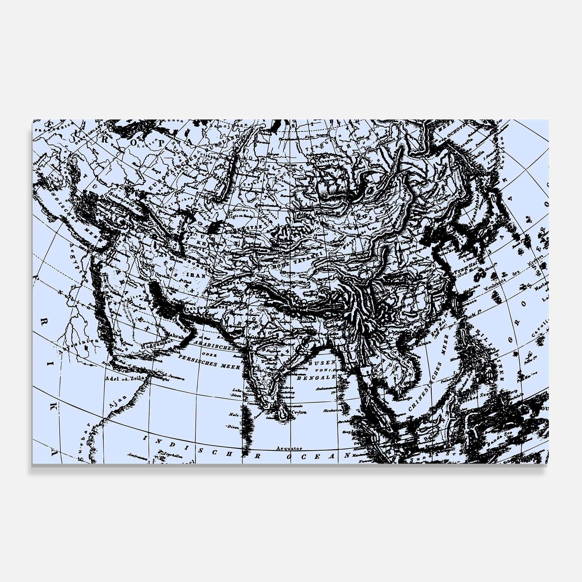 Küchenrückwand Glas Blue Old Map mockup 0