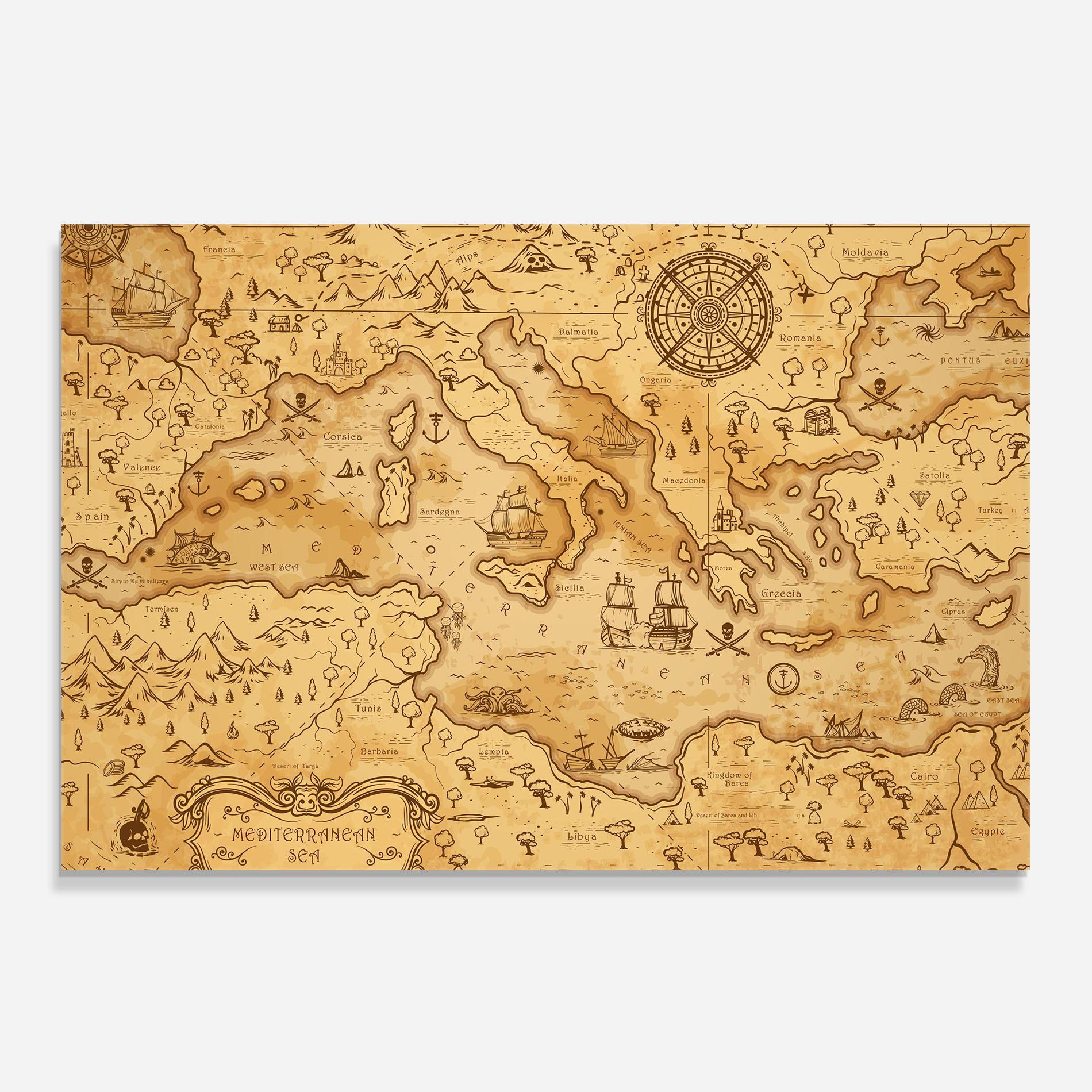 Küchenrückwand Glas Cream Brown Map mockup 0