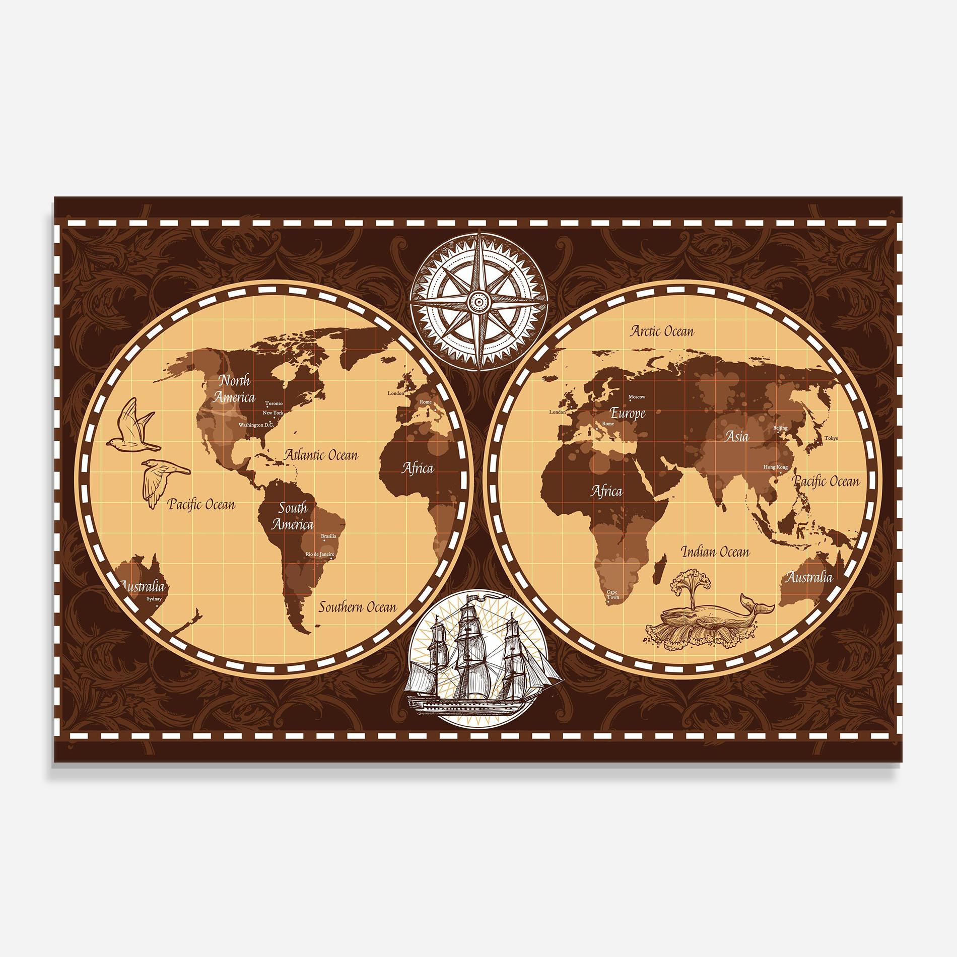 Küchenrückwand Glas Old Brown Map mockup 0