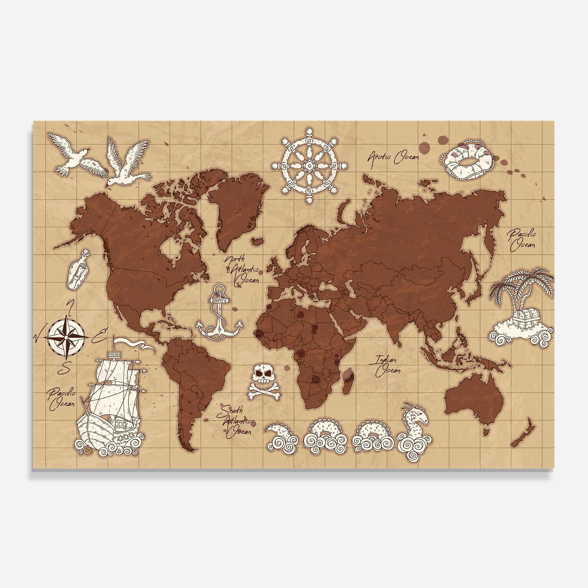 Küchenrückwand Glas Old Pirate Map mockup 0