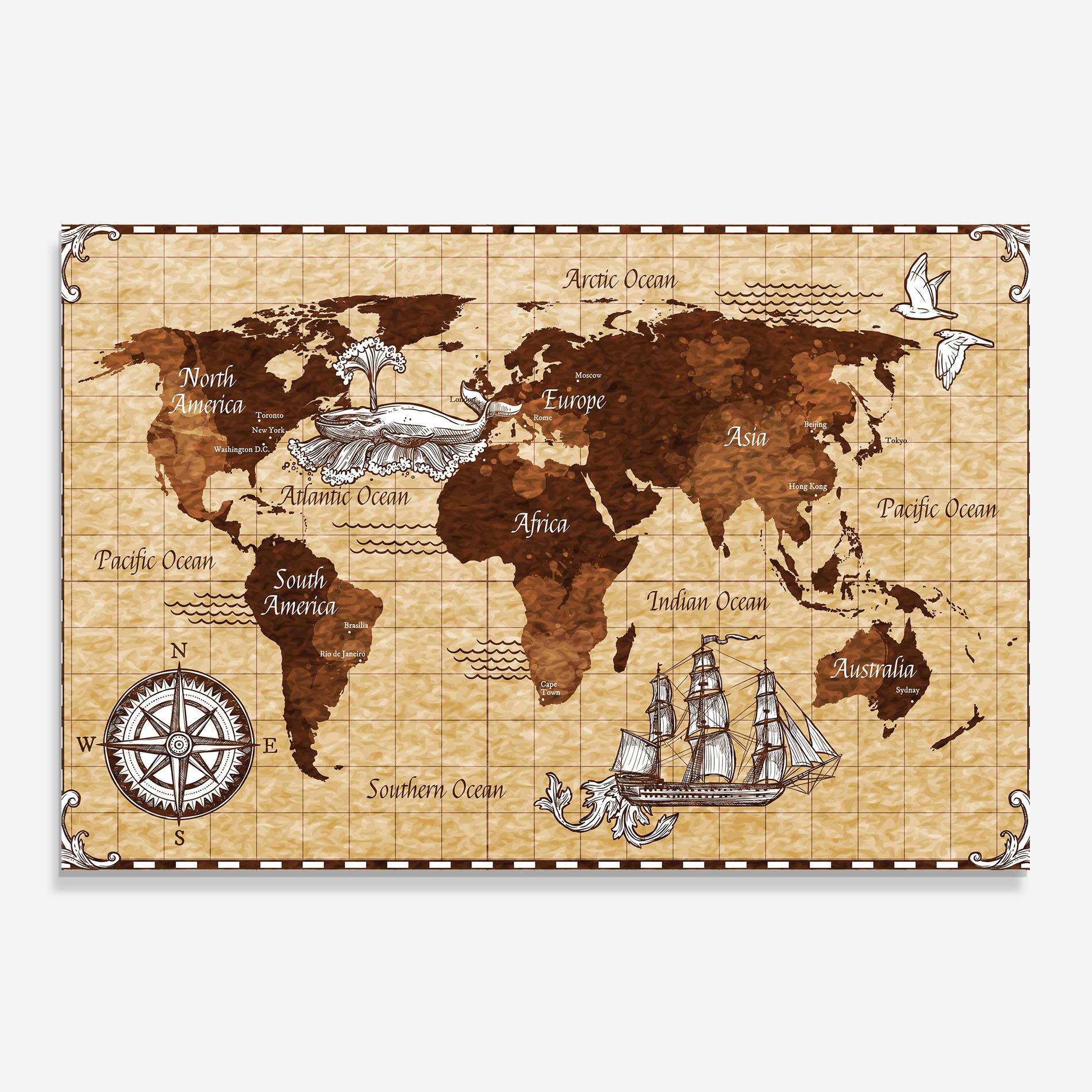 Küchenrückwand Glas Pirate World Map mockup 0