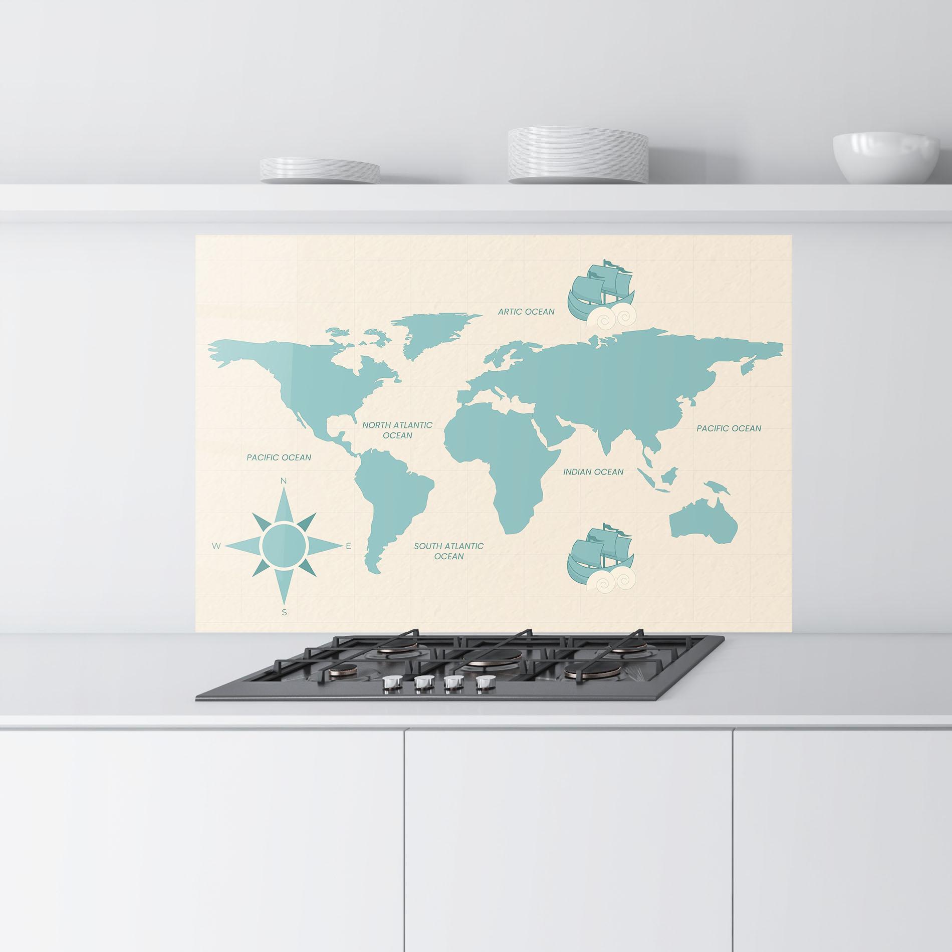 Küchenrückwand Glas Cream Blue Map mockup 9