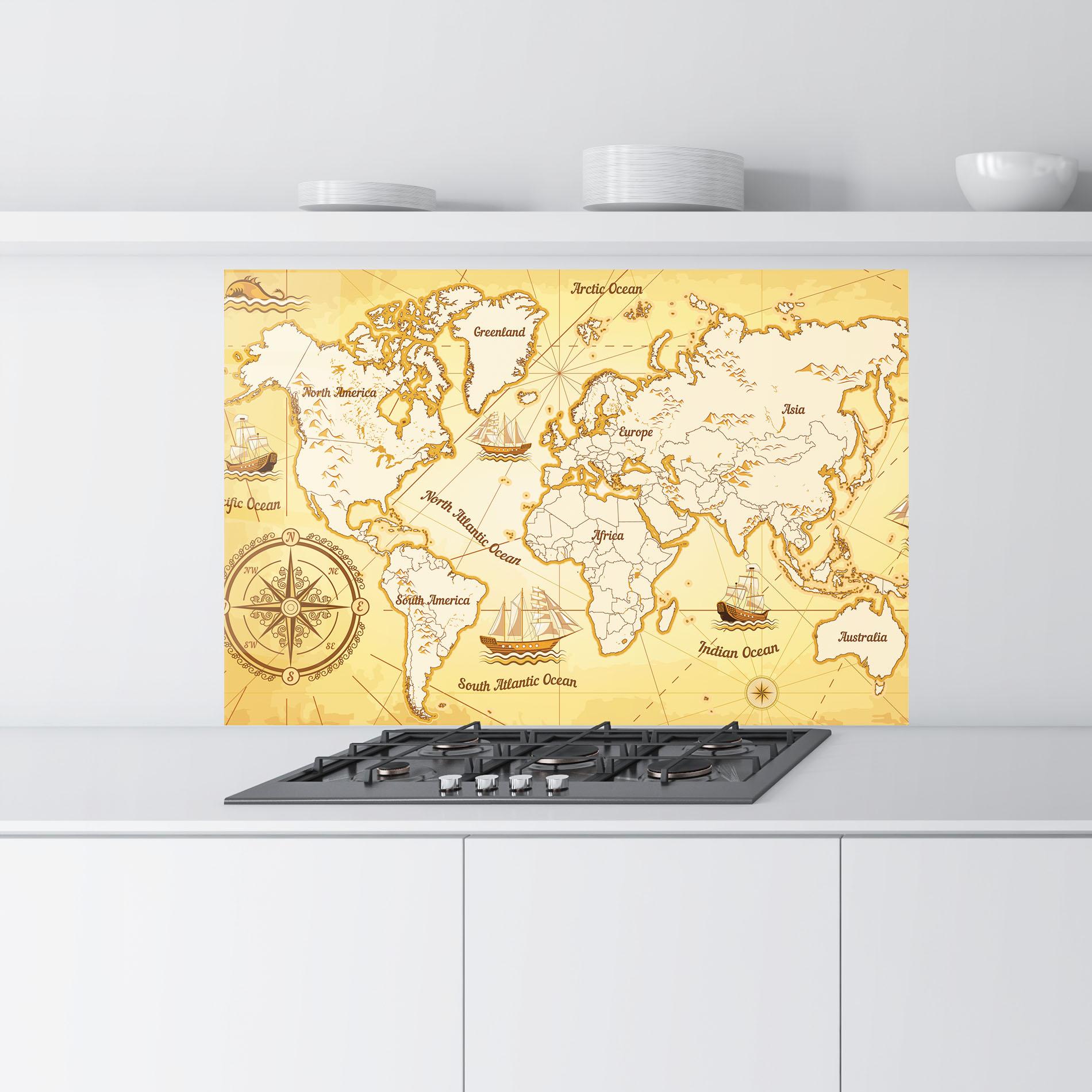 Küchenrückwand Glas Gold Vintage Map mockup 9
