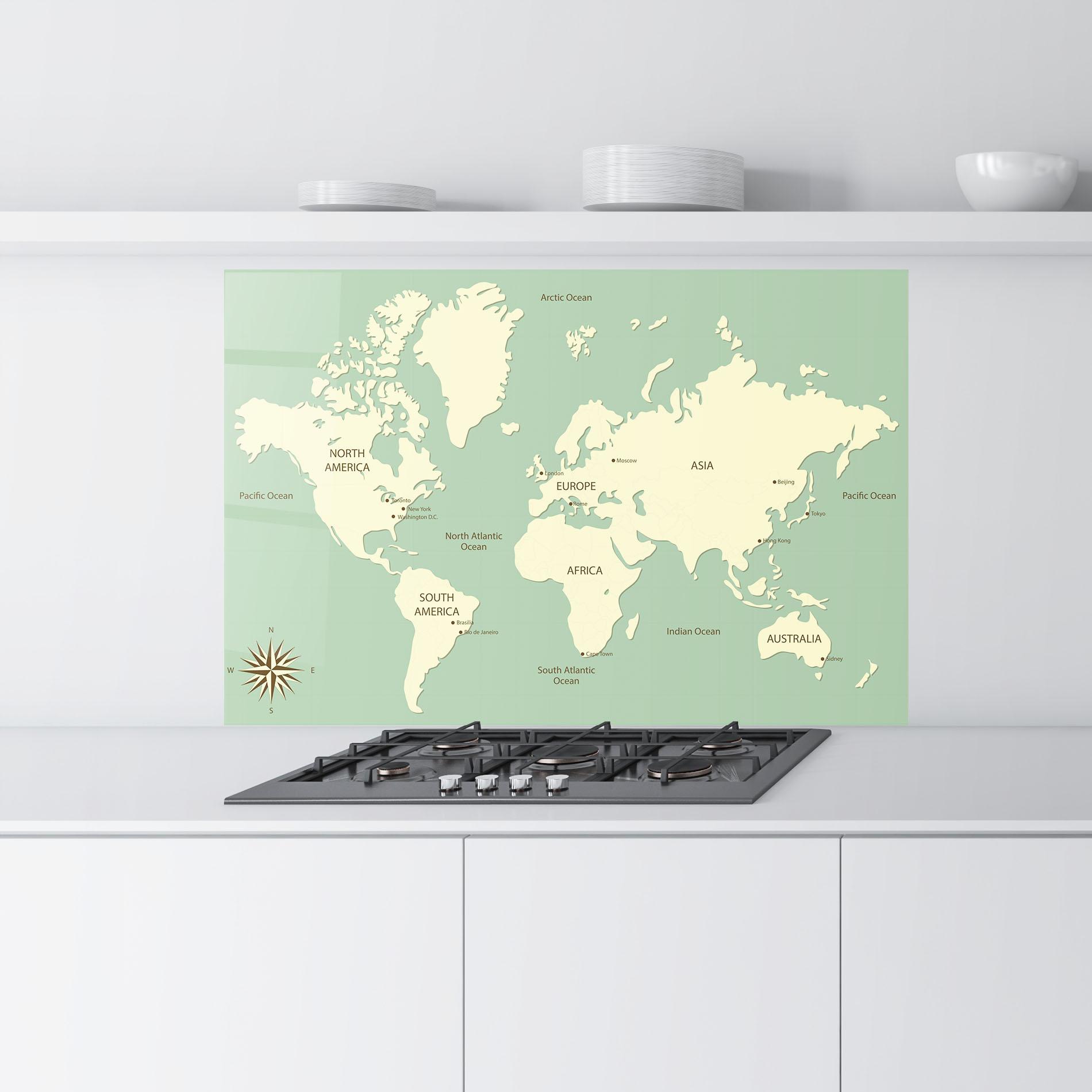 Küchenrückwand Glas Green Cream Map mockup 9