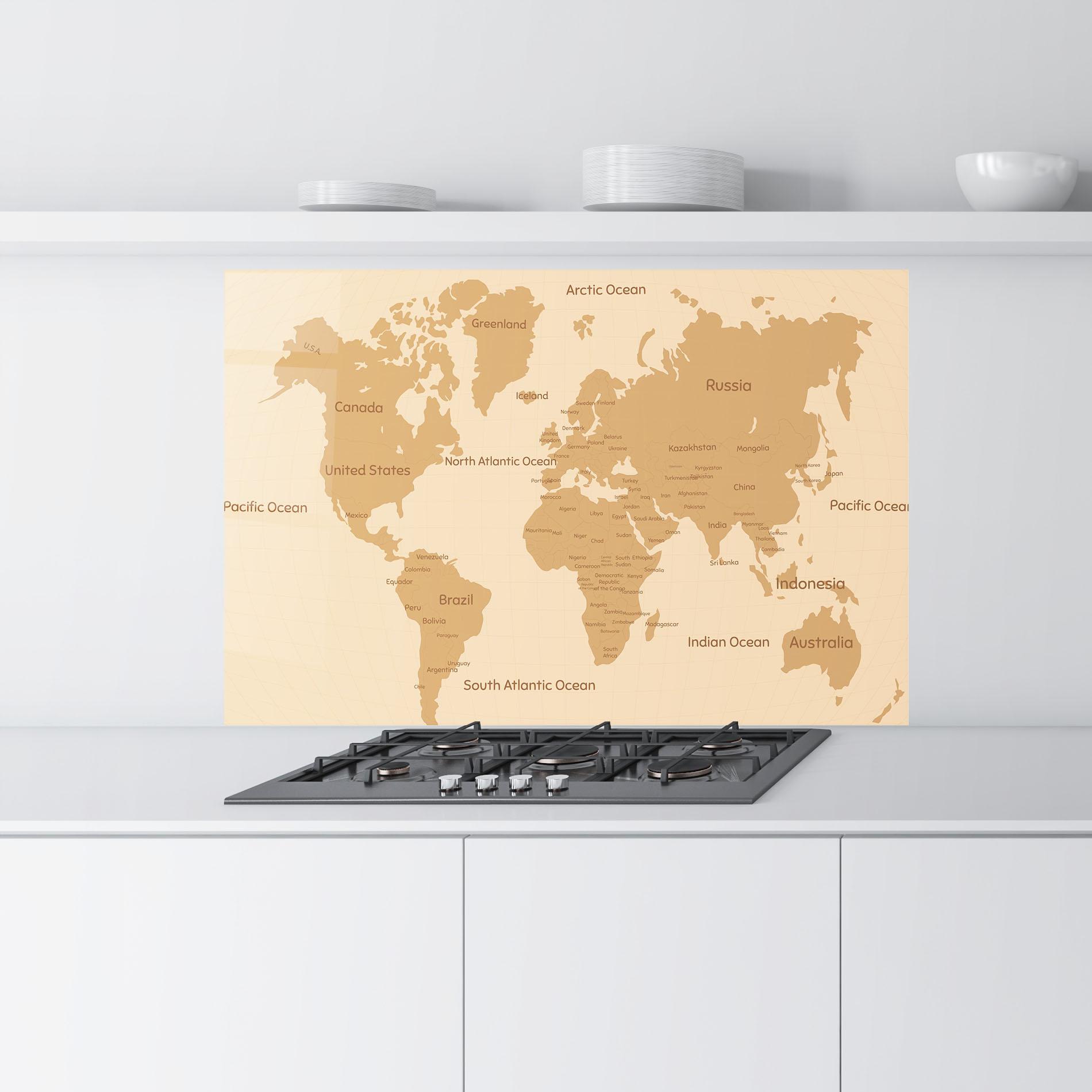 Küchenrückwand Glas Ocean Old Map mockup 9