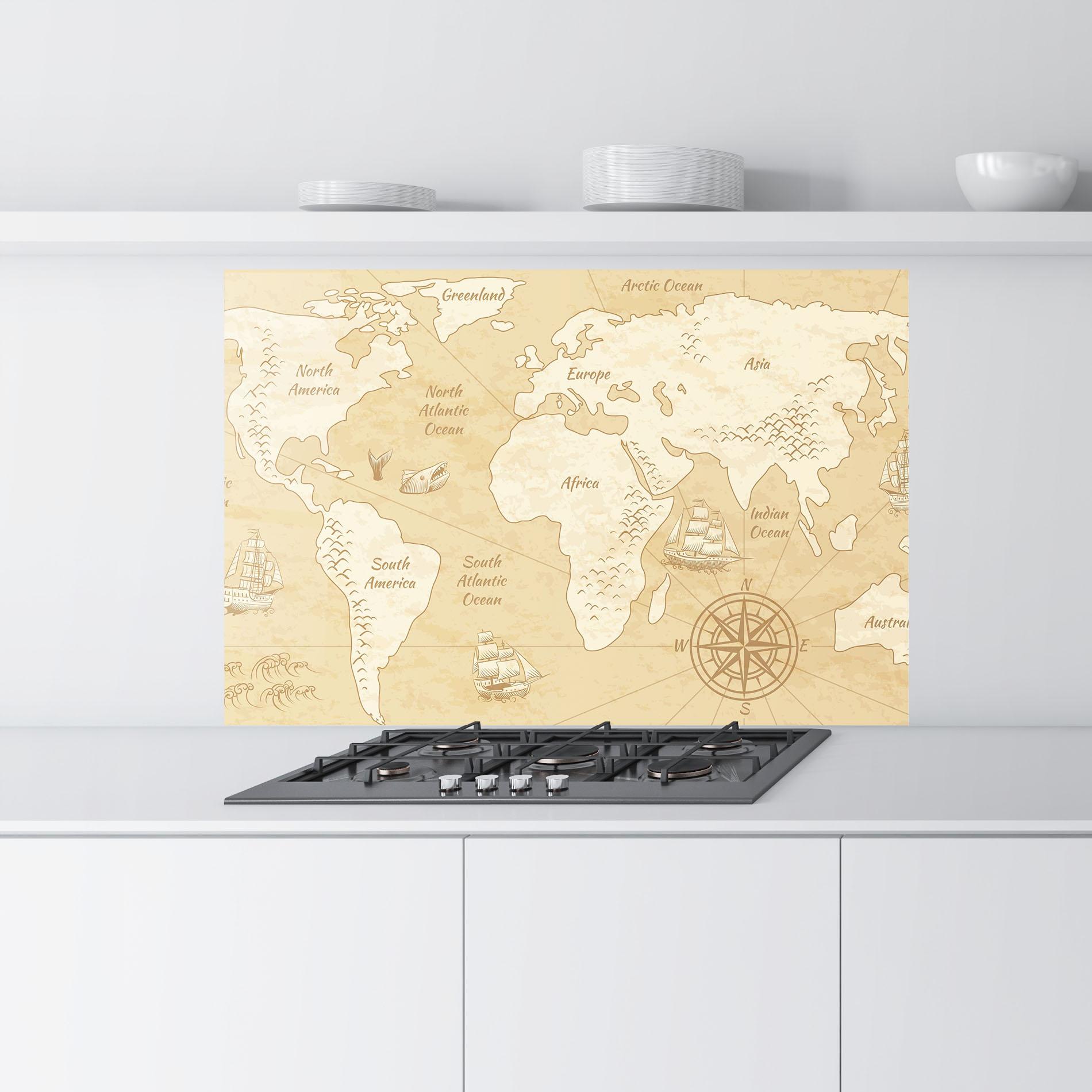 Küchenrückwand Glas Old Continents Map mockup 9