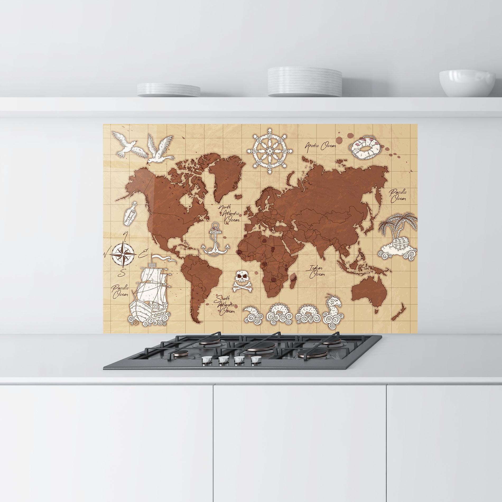 Küchenrückwand Glas Old Pirate Map mockup 9