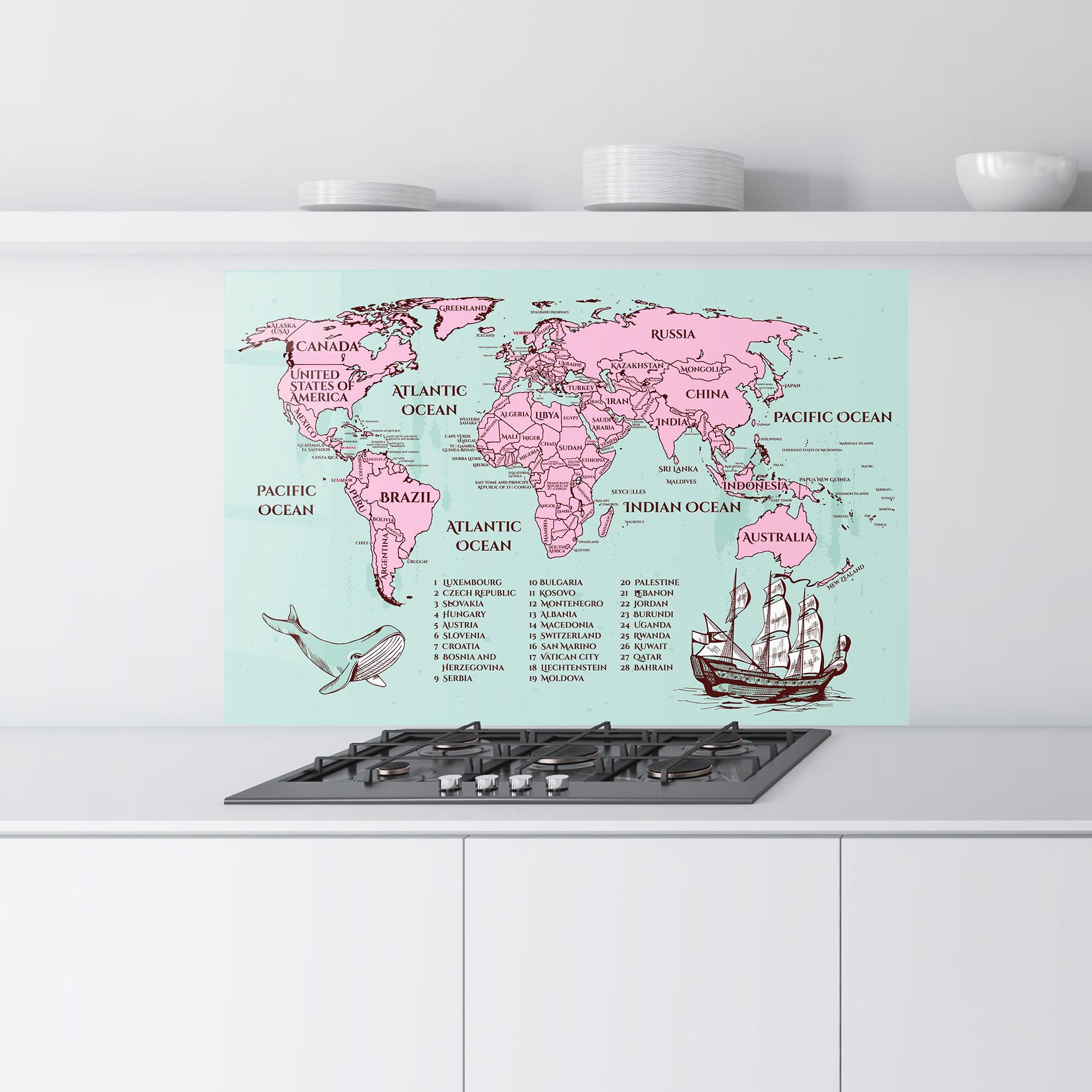 Küchenrückwand Glas Pink Pirate Map mockup 9