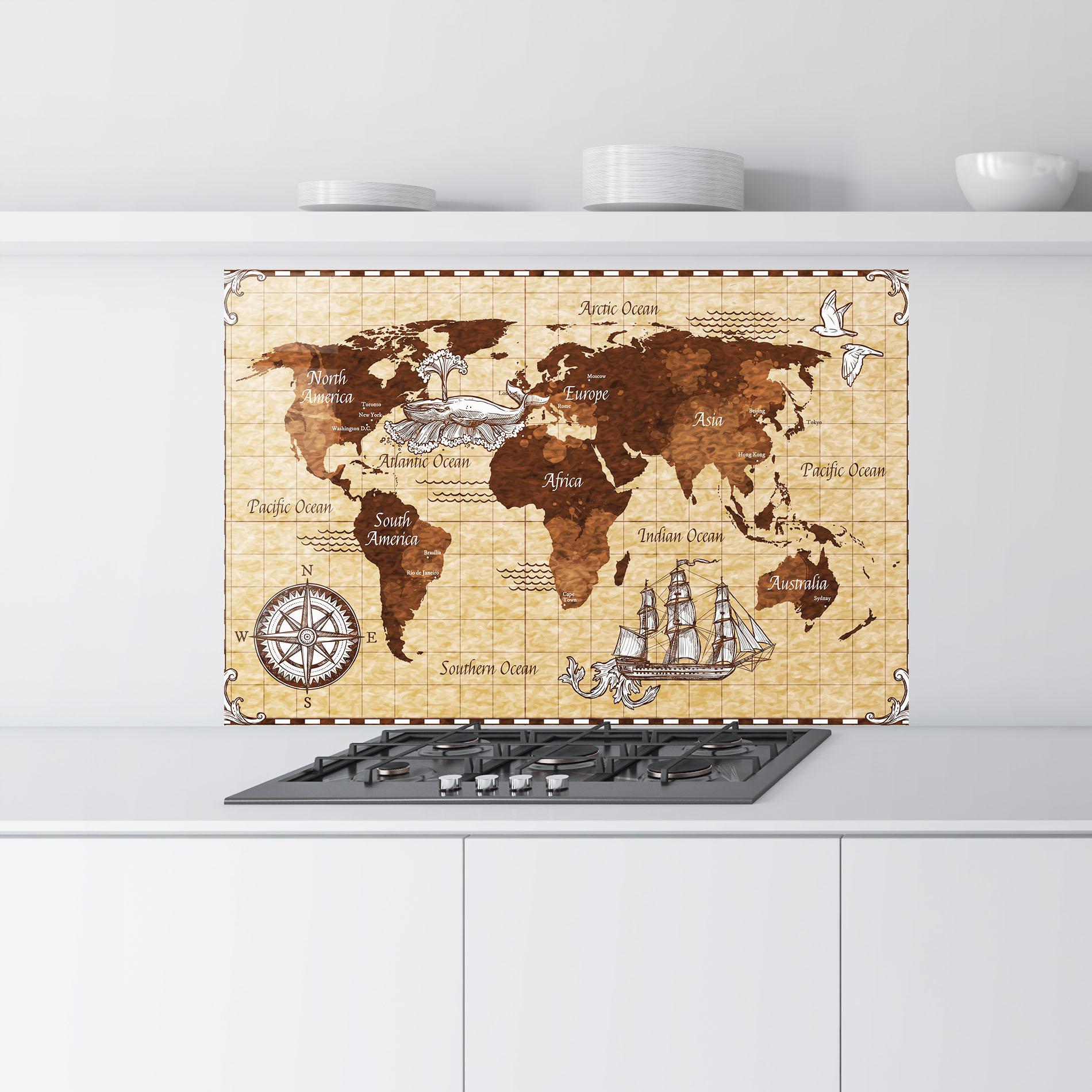 Küchenrückwand Glas Pirate World Map mockup 9