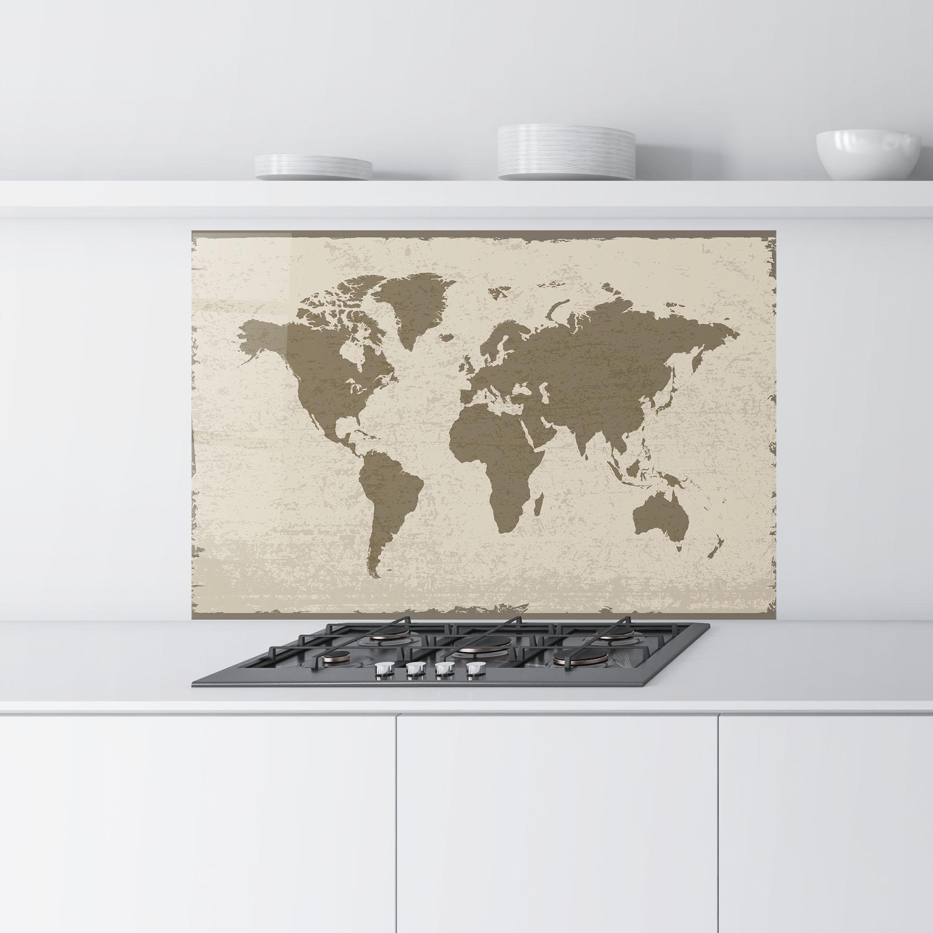 Küchenrückwand Glas World Brown Map mockup 9