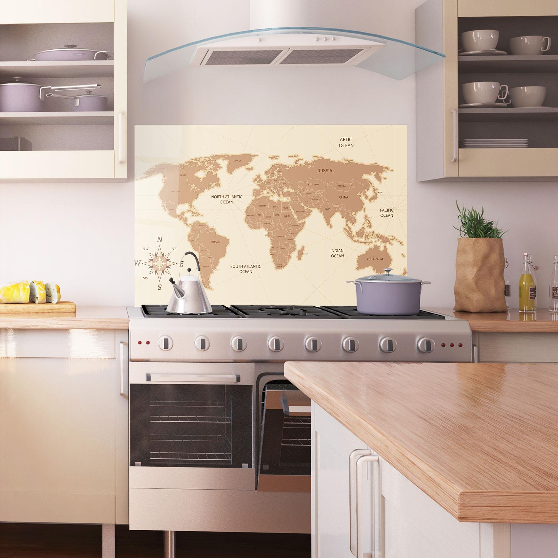 Küchenrückwand Glas Cream Map Vintage mockup 1