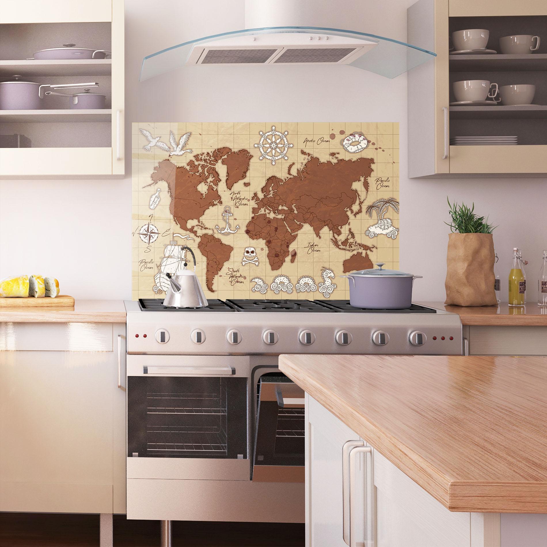 Küchenrückwand Glas Old Pirate Map mockup 1