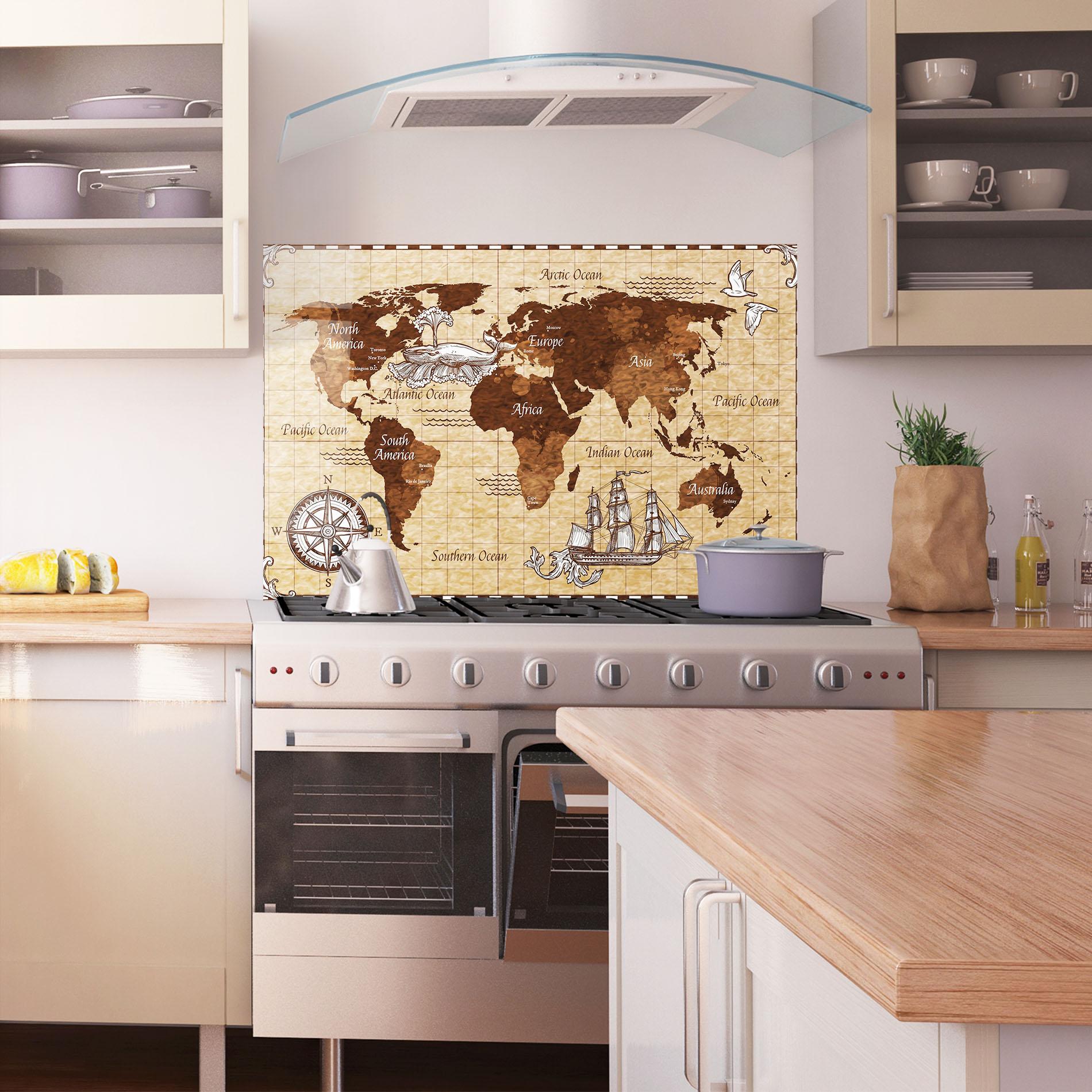 Küchenrückwand Glas Pirate World Map mockup 1