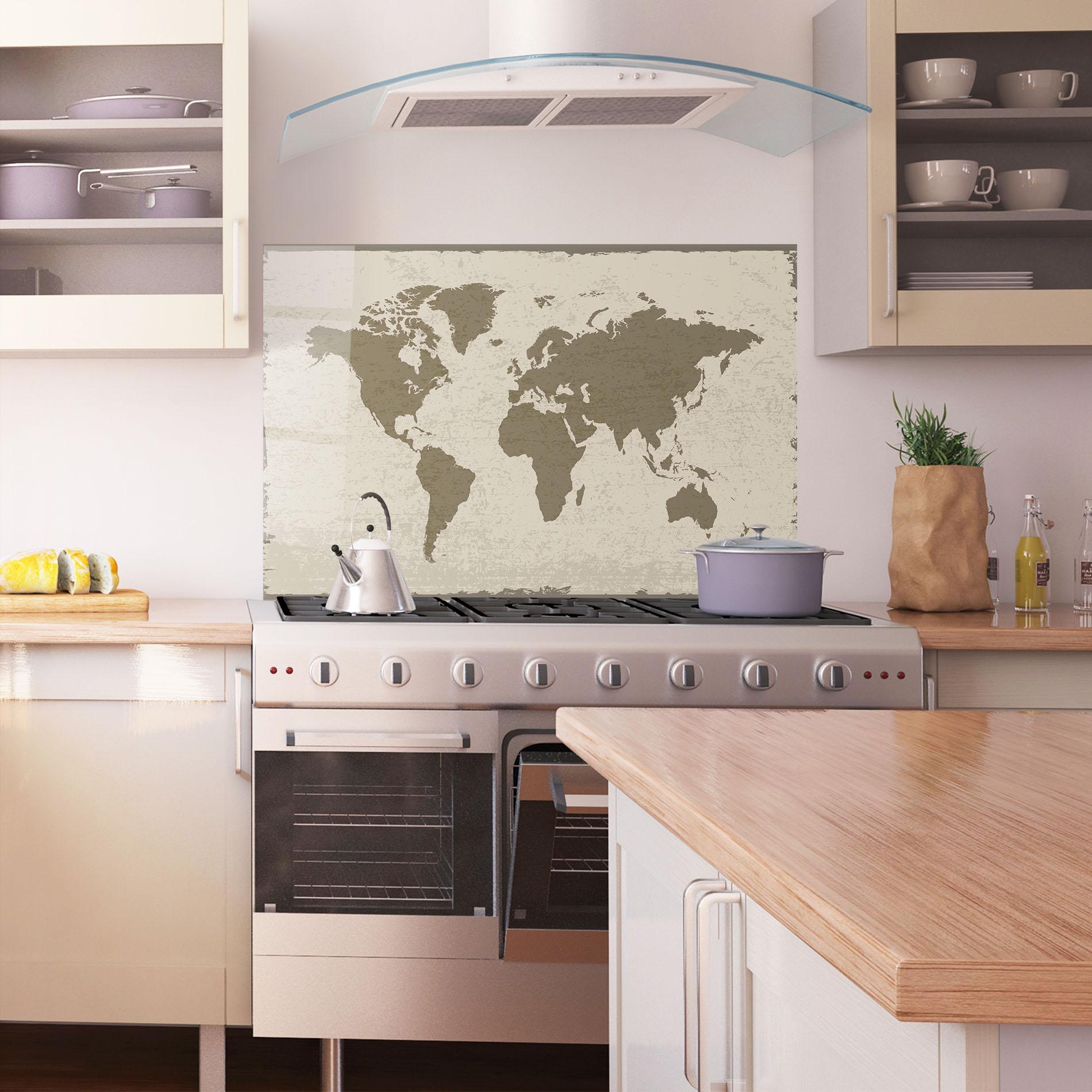 Küchenrückwand Glas World Brown Map mockup 1