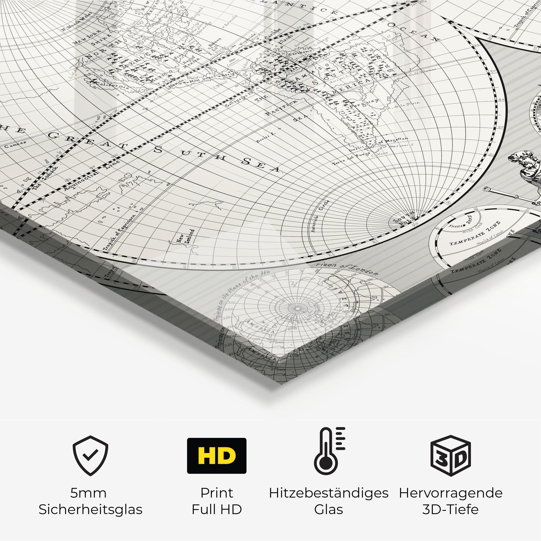 Küchenrückwand Glas Black White Map mockup 2
