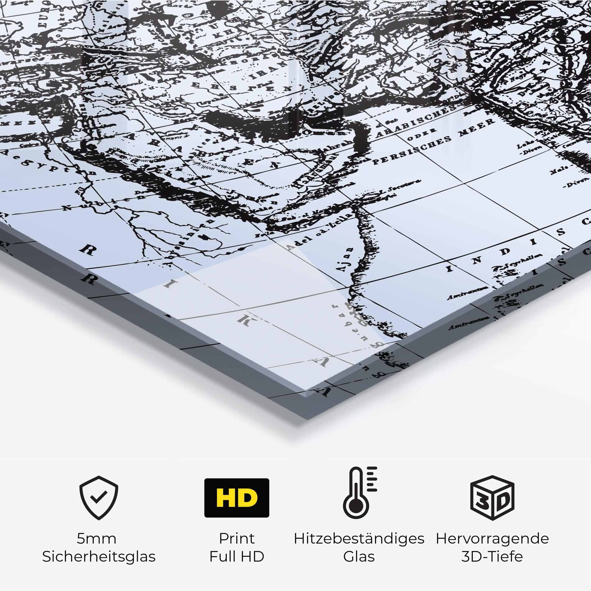 Küchenrückwand Glas Blue Old Map mockup 2