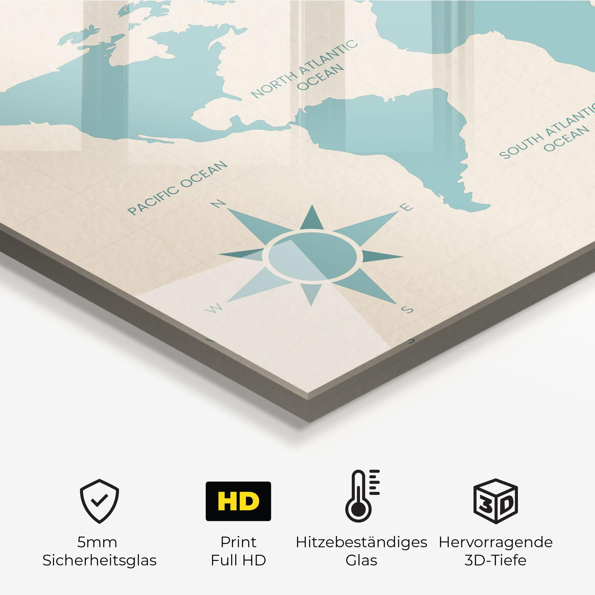 Küchenrückwand Glas Cream Blue Map mockup 2