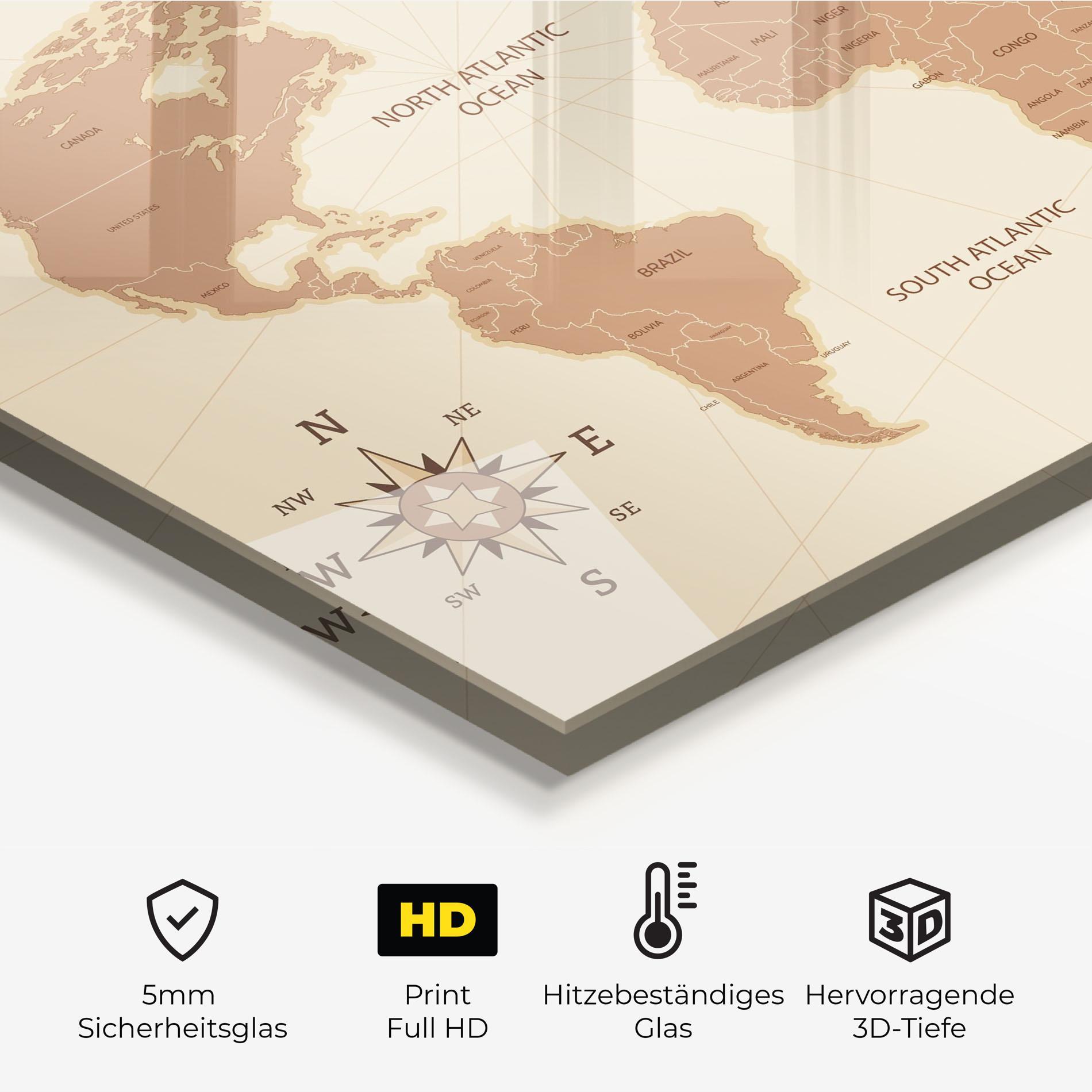 Küchenrückwand Glas Cream Map Vintage mockup 2