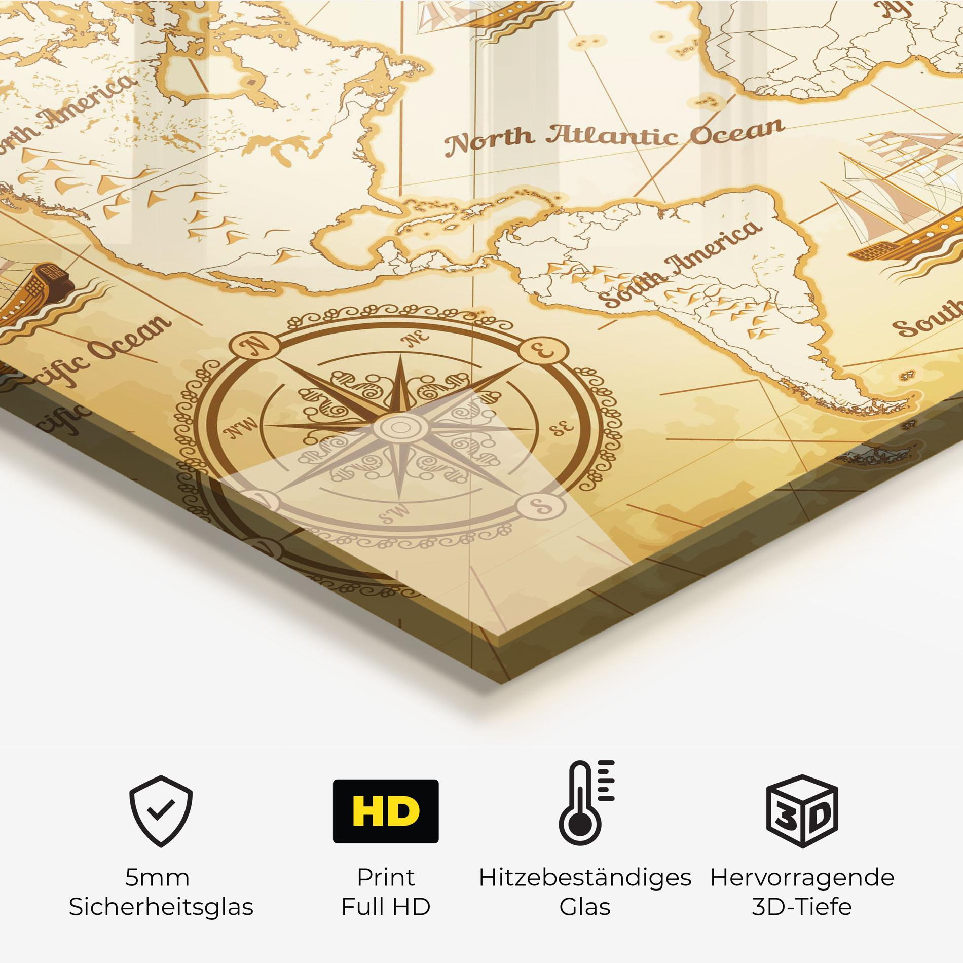 Küchenrückwand Glas Gold Old Map mockup 2