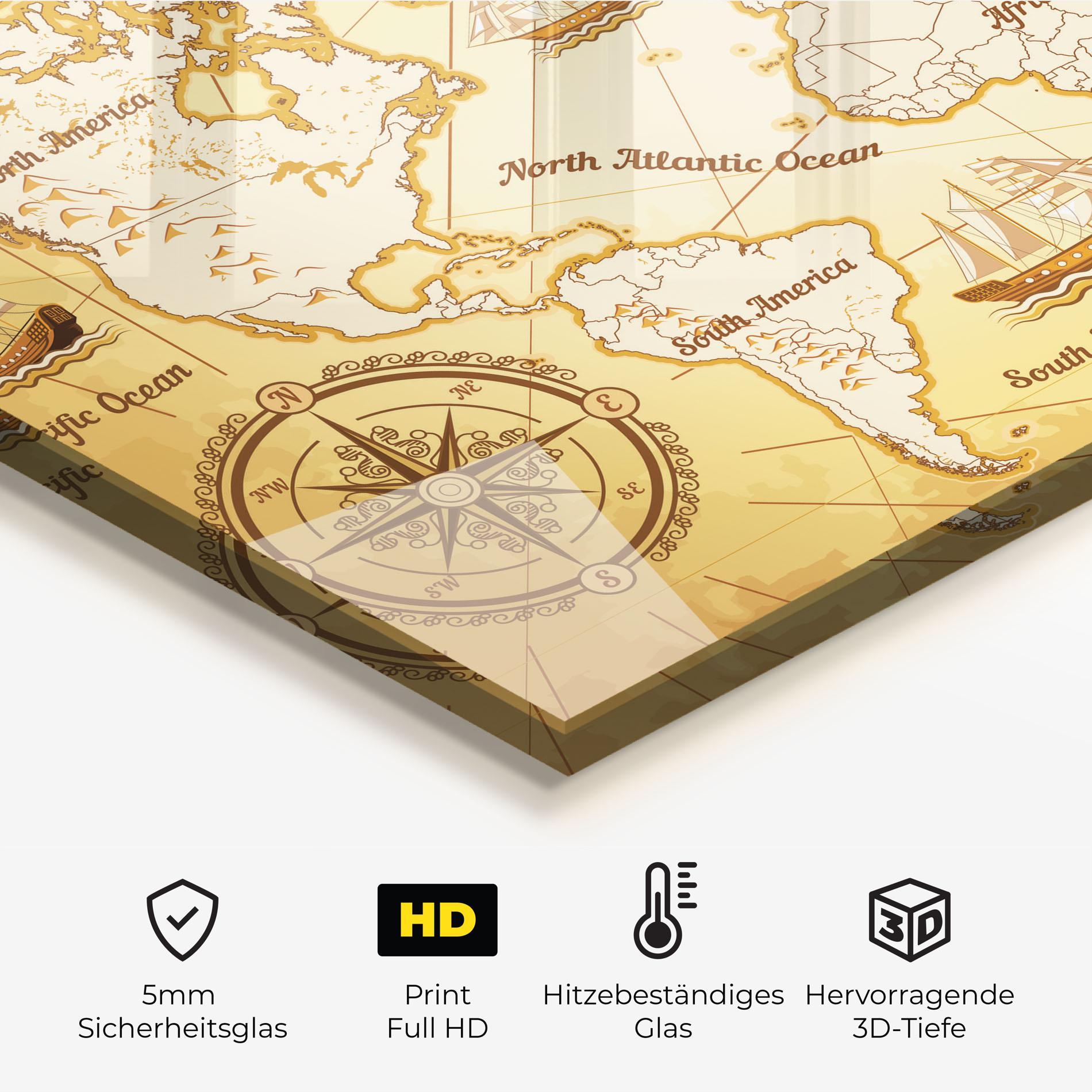 Küchenrückwand Glas Gold Vintage Map mockup 2