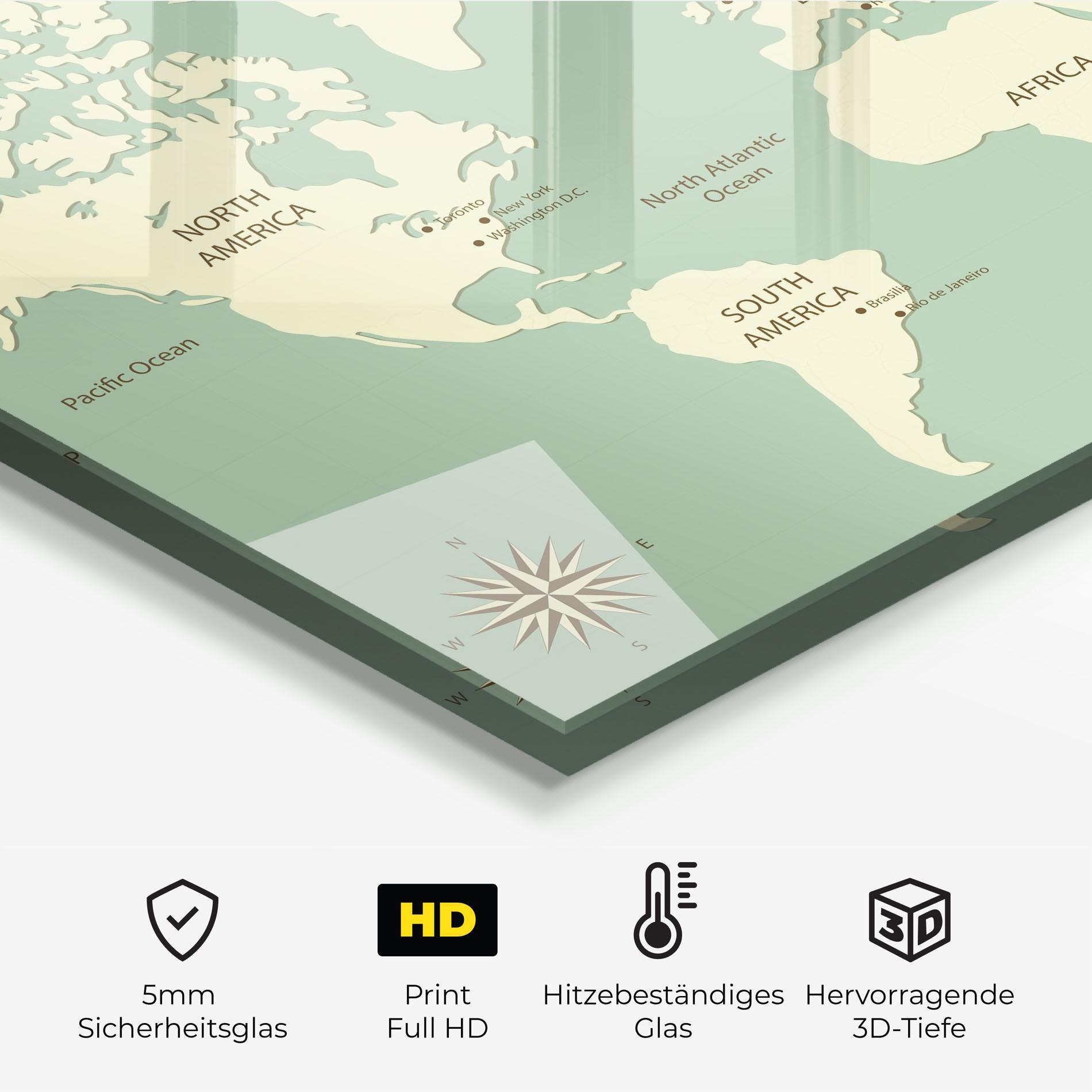 Küchenrückwand Glas Green Cream Map mockup 2