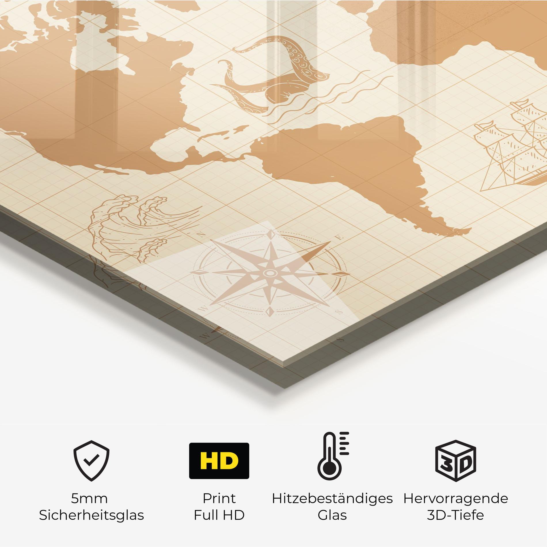 Küchenrückwand Glas Light Cream Map mockup 2