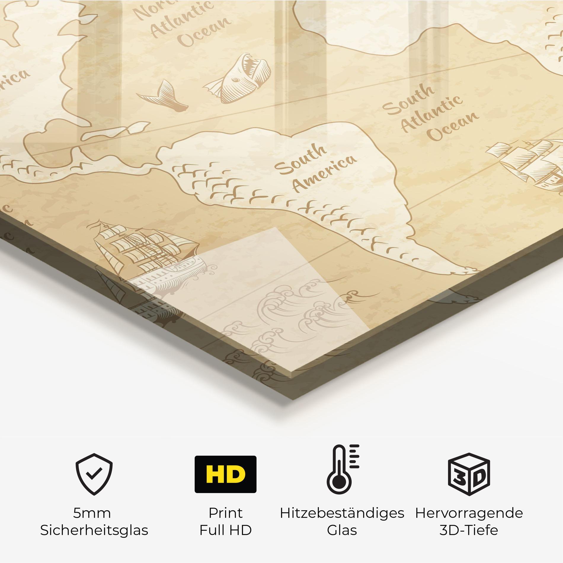 Küchenrückwand Glas Old Continents Map mockup 2