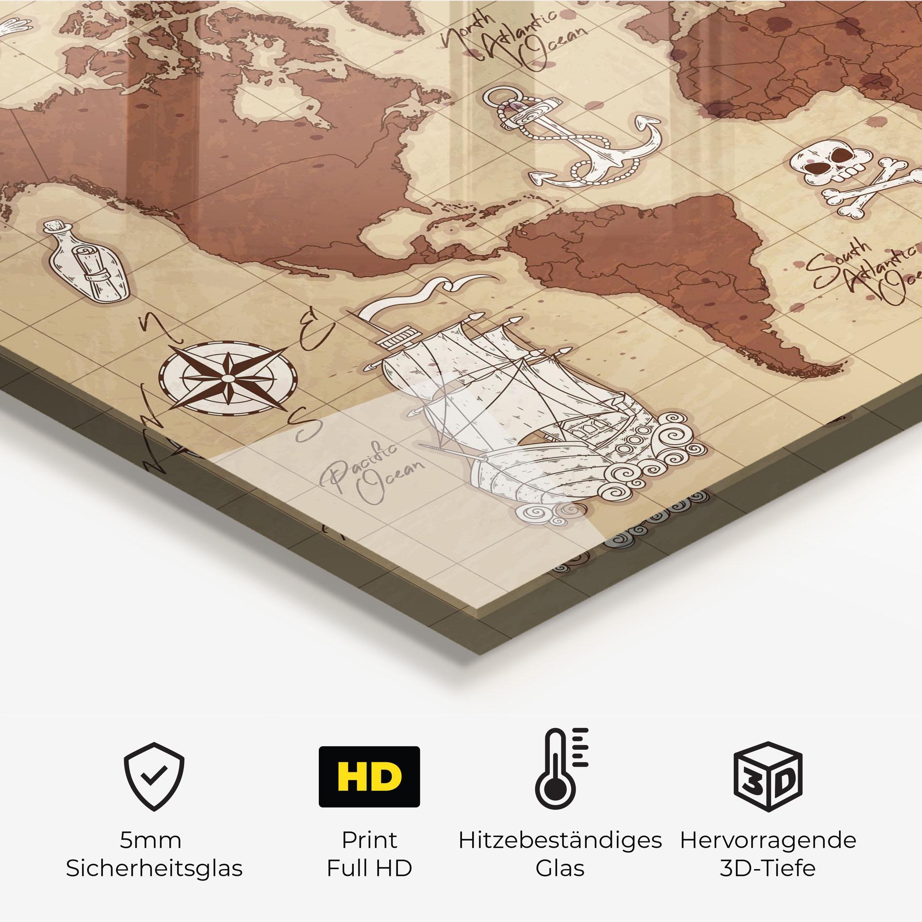 Küchenrückwand Glas Old Pirate Map mockup 2