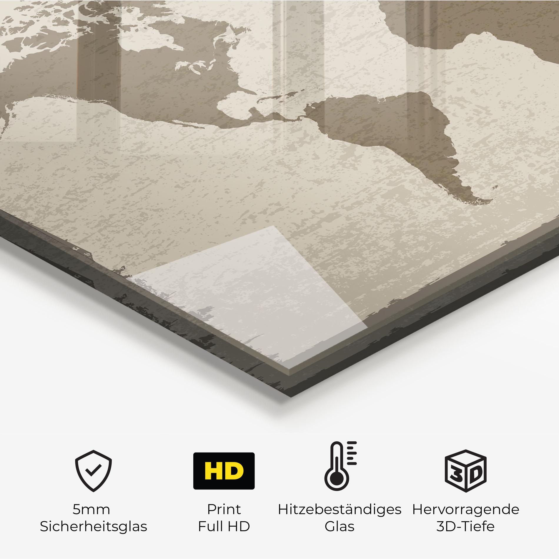 Küchenrückwand Glas World Brown Map mockup 2