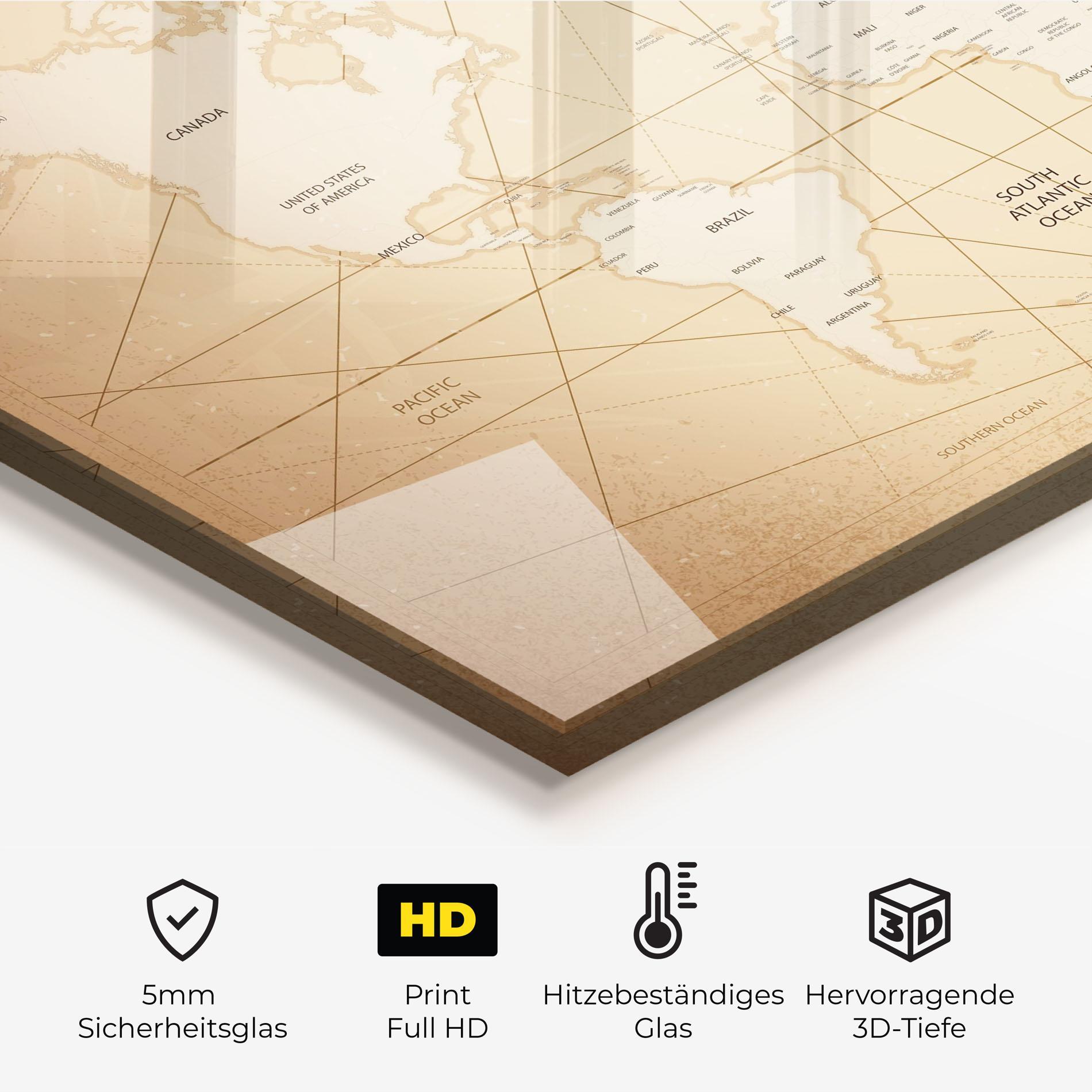 Küchenrückwand Glas World Vintage Map mockup 2