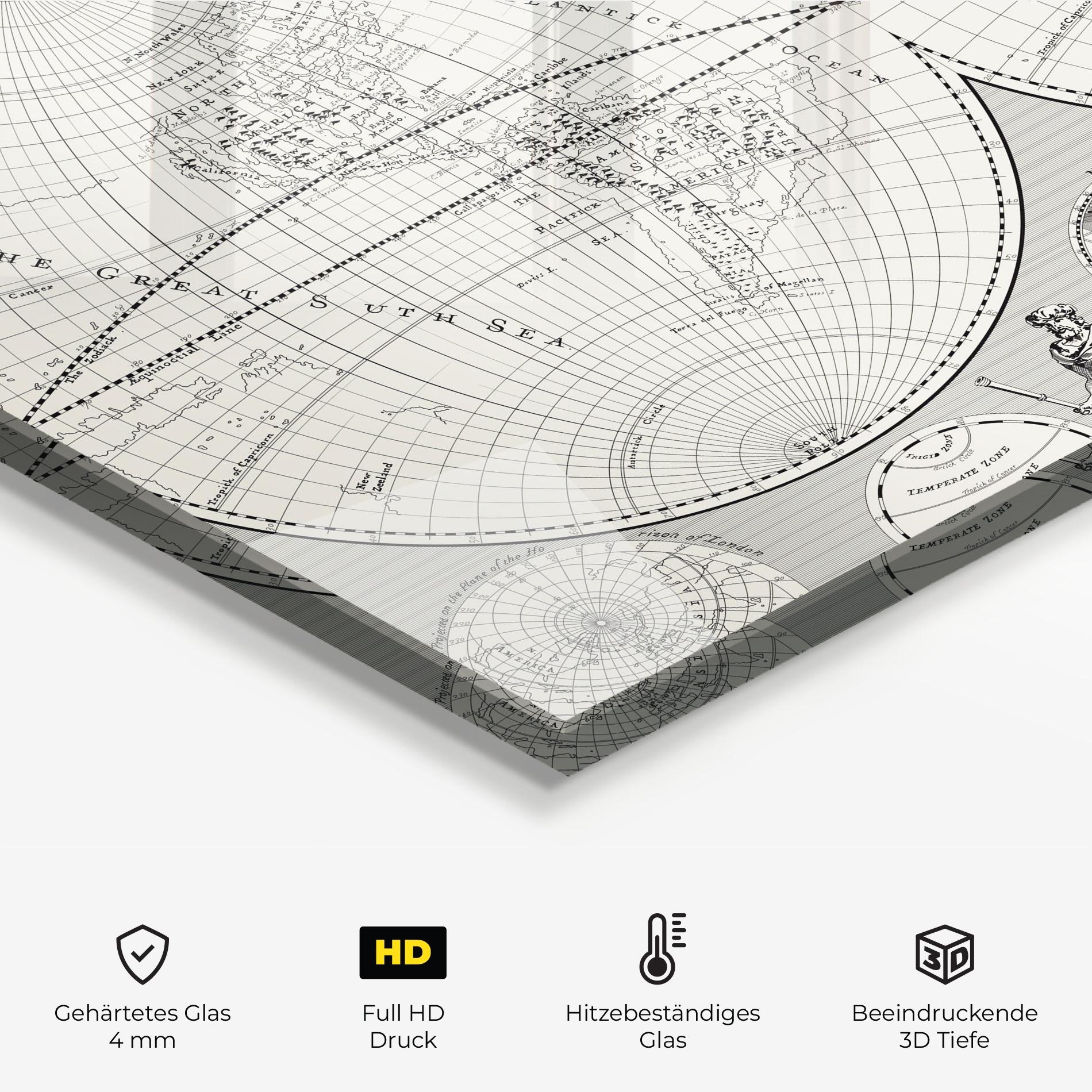 Küchenrückwand Glas Black White Map mockup 2