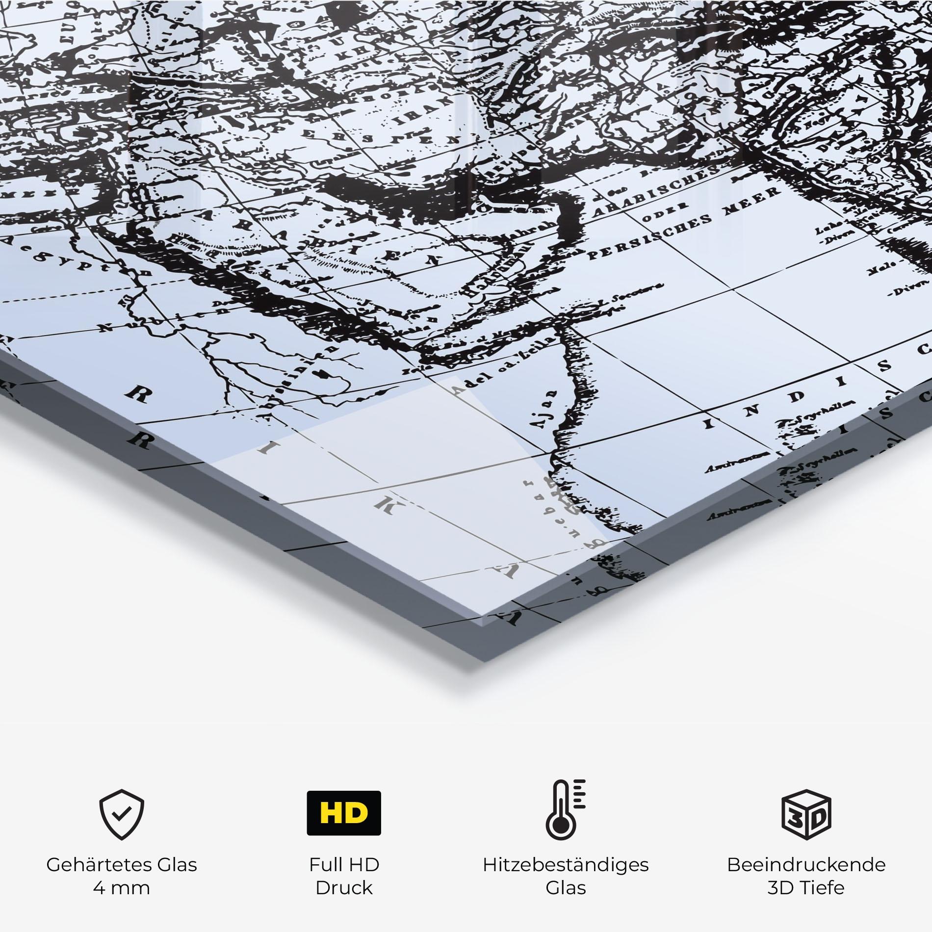 Küchenrückwand Glas Blue Old Map mockup 2