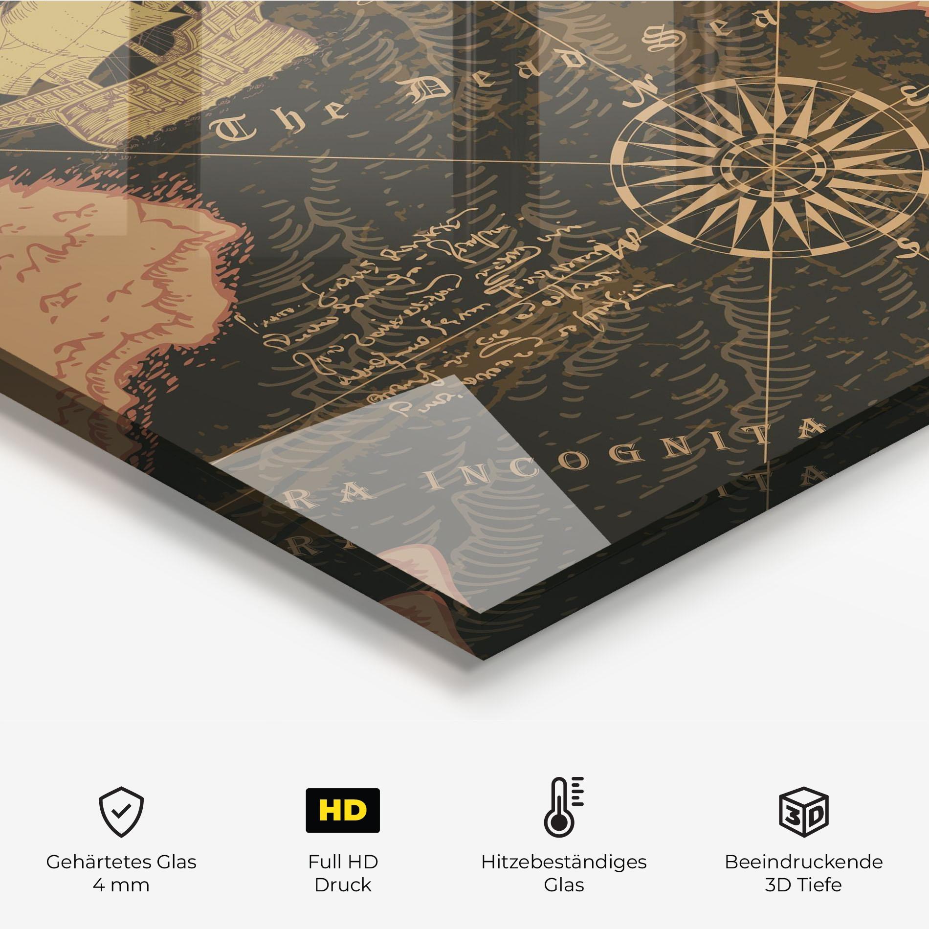 Küchenrückwand Glas Cool Old Map mockup 2