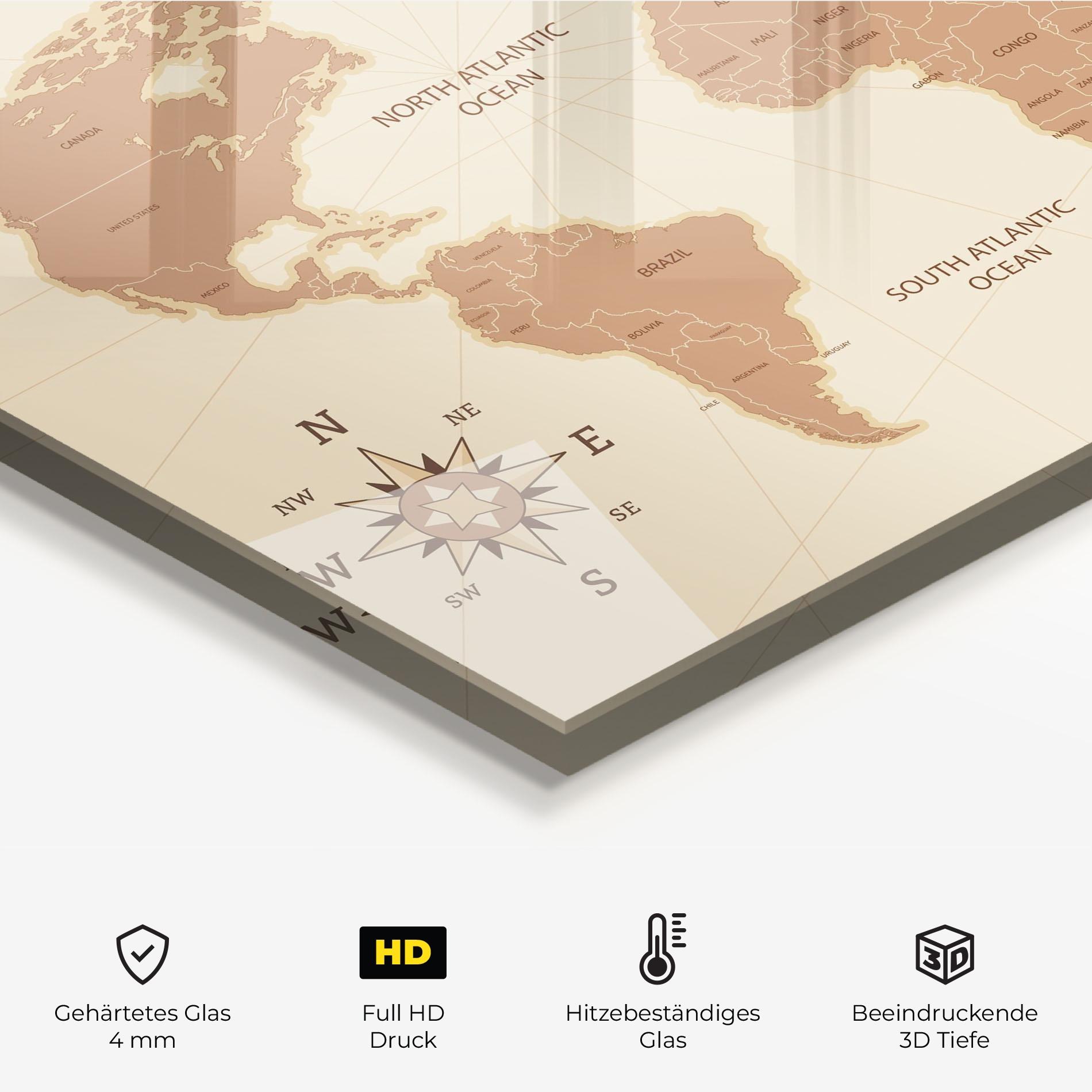 Küchenrückwand Glas Cream Map Vintage mockup 2