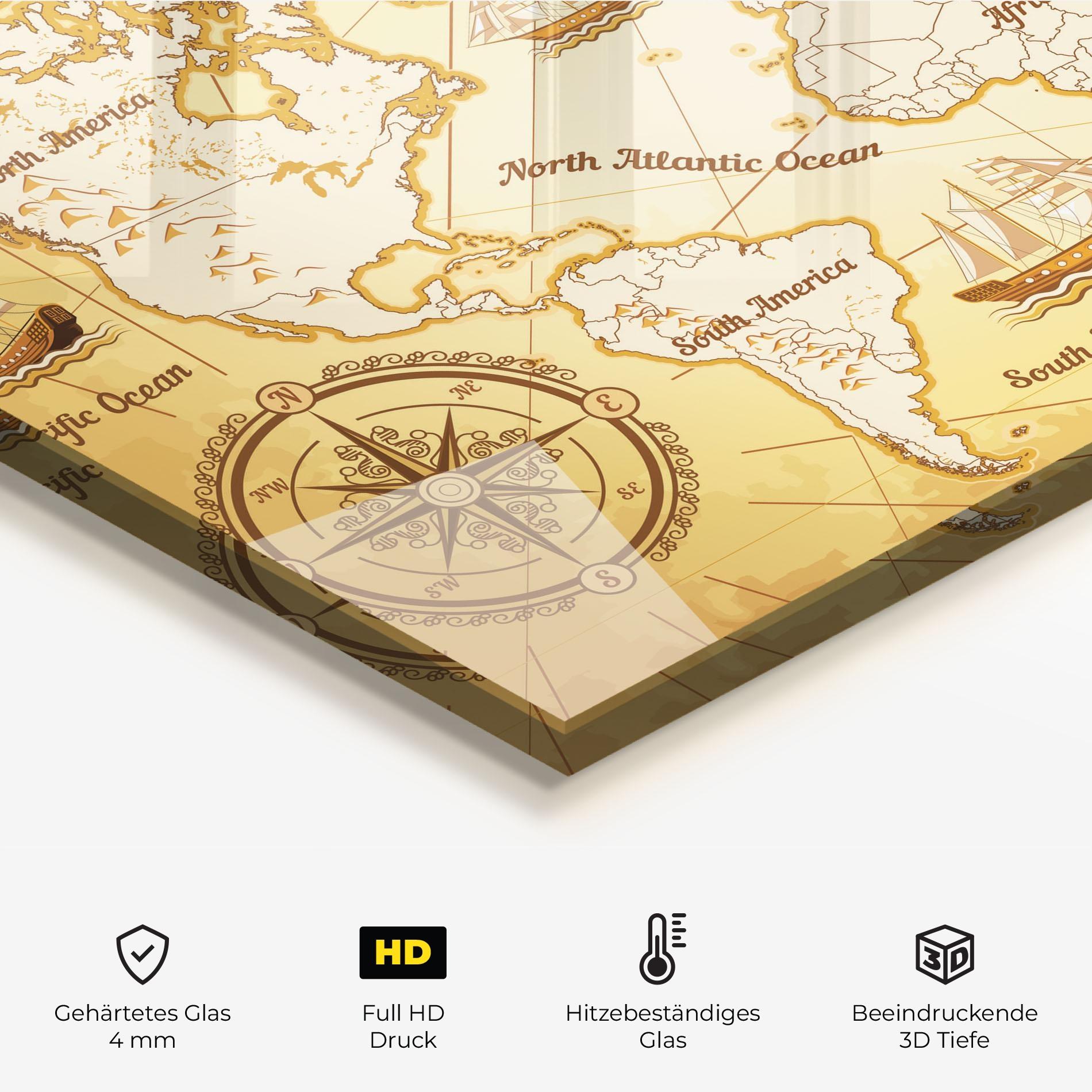 Küchenrückwand Glas Gold Vintage Map mockup 2