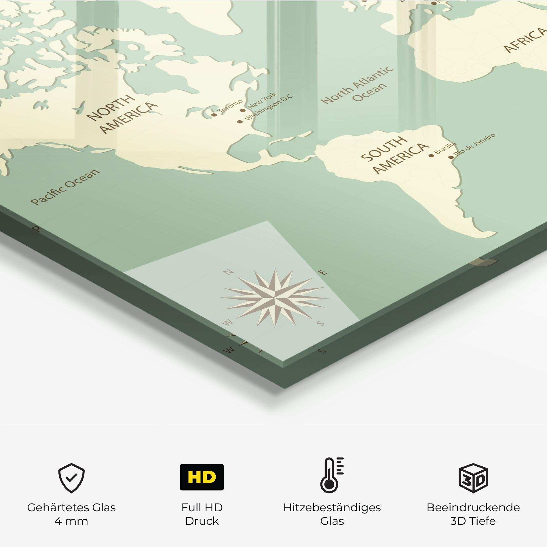 Küchenrückwand Glas Green Cream Map mockup 2