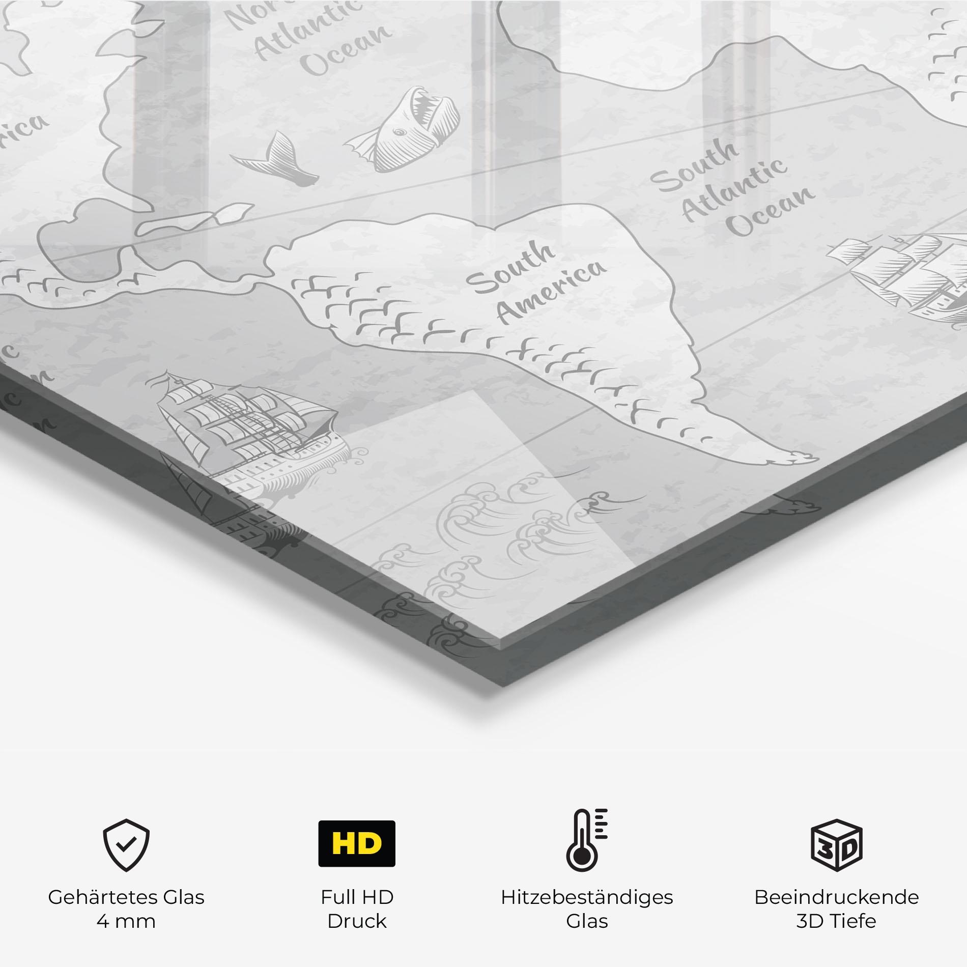 Küchenrückwand Glas Grey Old Map mockup 2