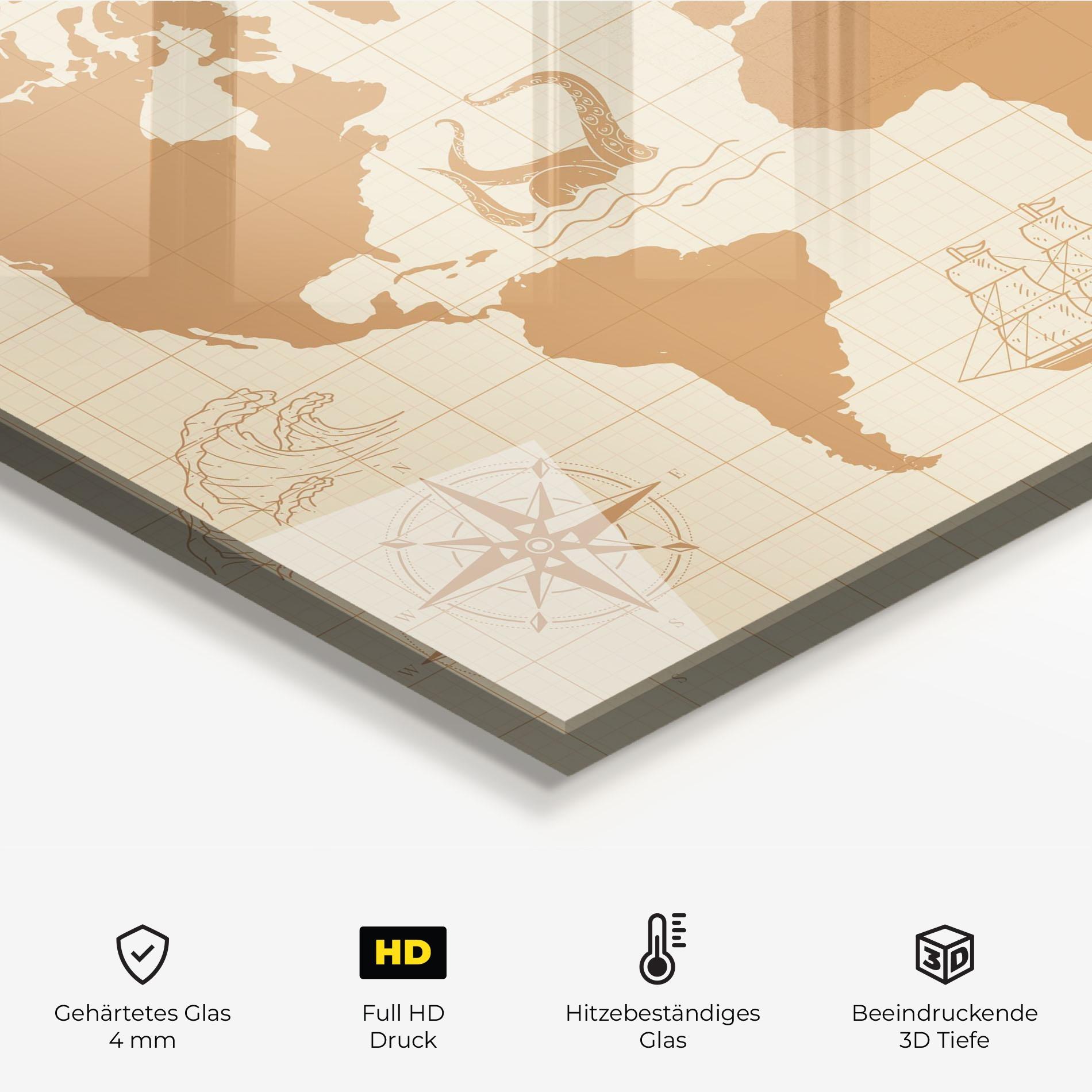 Küchenrückwand Glas Light Cream Map mockup 2