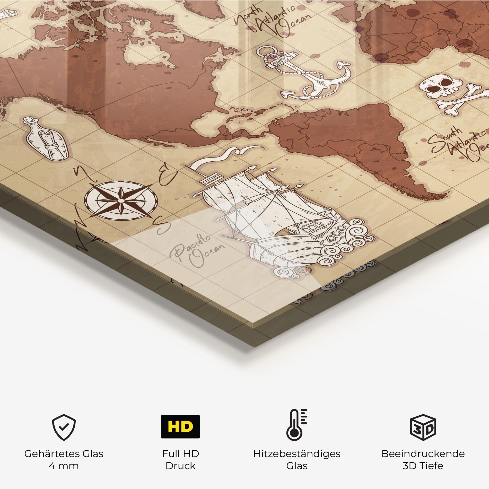 Küchenrückwand Glas Old Pirate Map mockup 2