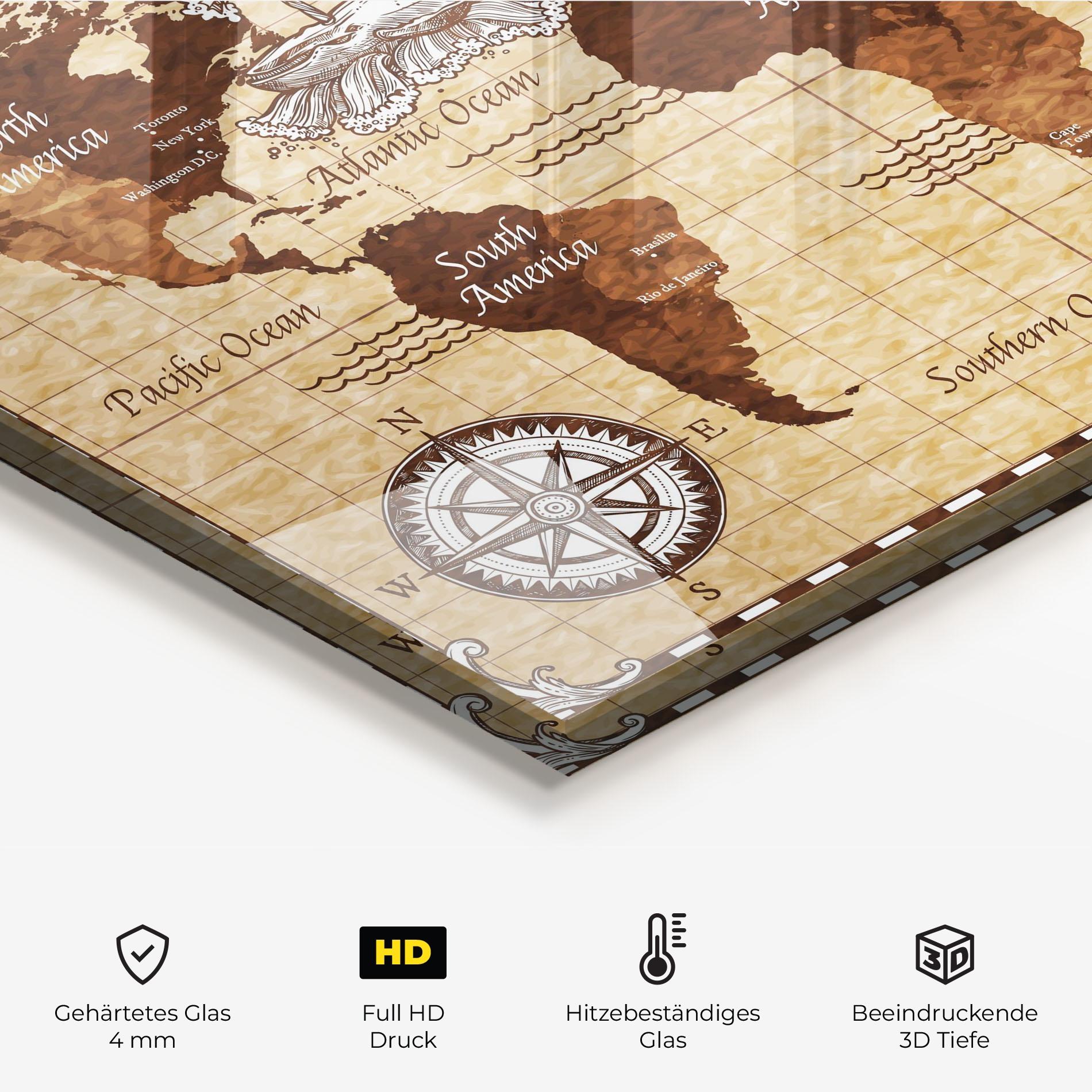 Küchenrückwand Glas Pirate World Map mockup 2