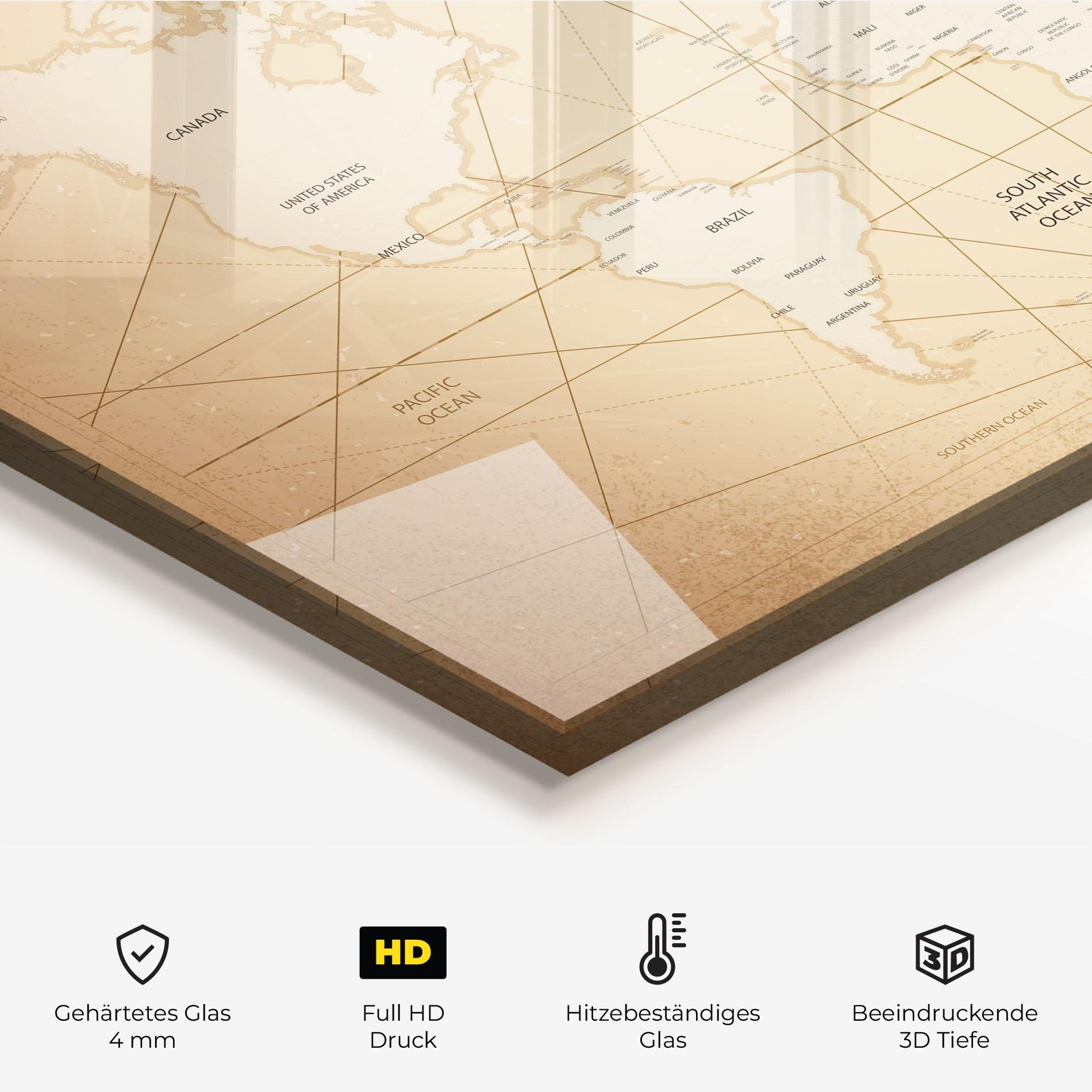 Küchenrückwand Glas World Vintage Map mockup 2