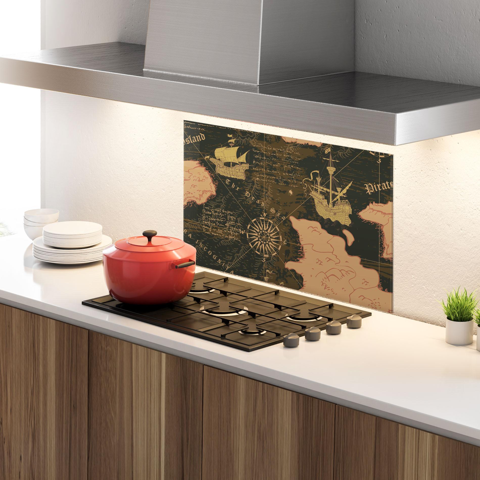 Küchenrückwand Glas Cool Old Map mockup 4