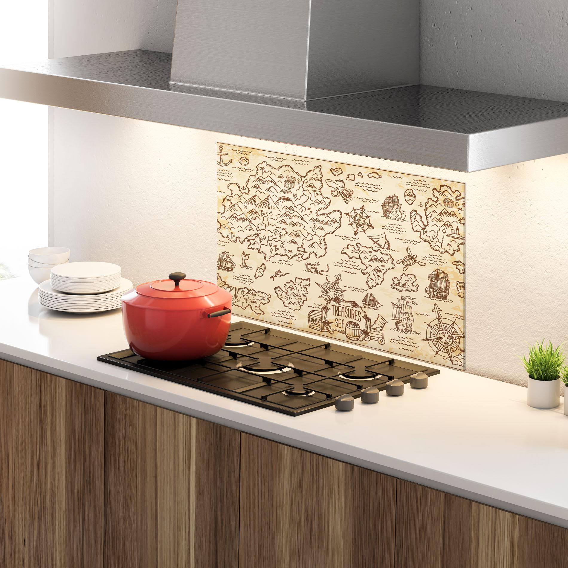 Küchenrückwand Glas Cream Coffee Map mockup 4