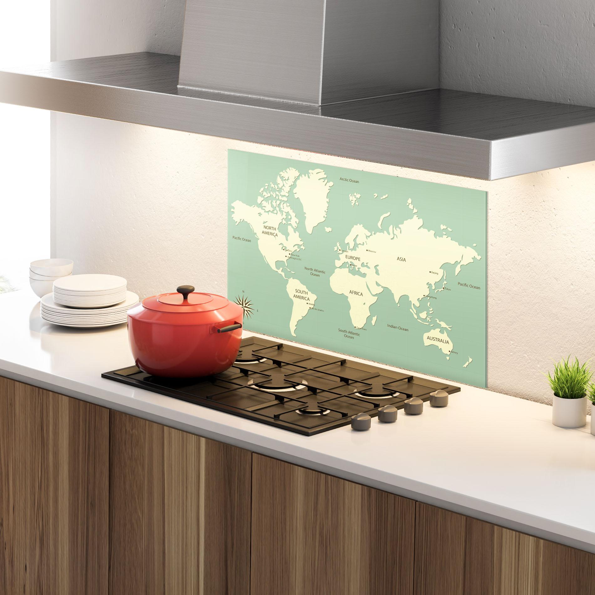 Küchenrückwand Glas Green Cream Map mockup 4